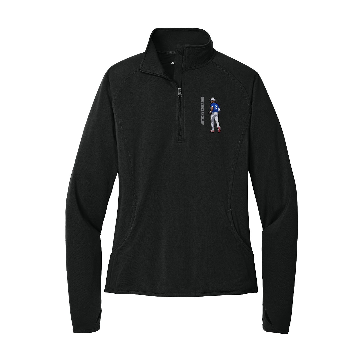 Women's Q-Zip Pullover — Name Vertical in Black
