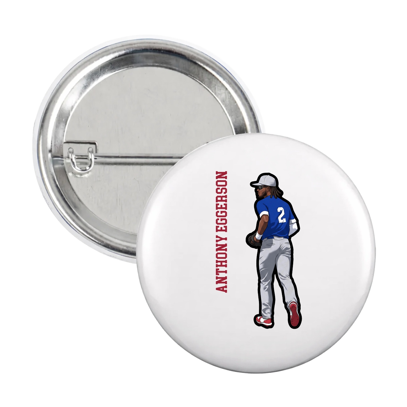 Game Day Button — Name Vertical in White