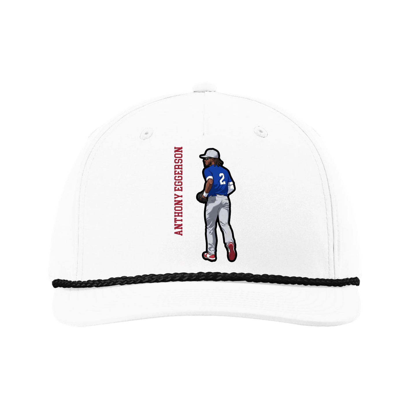 Five-Panel Classic Rope Cap — Name Vertical in White