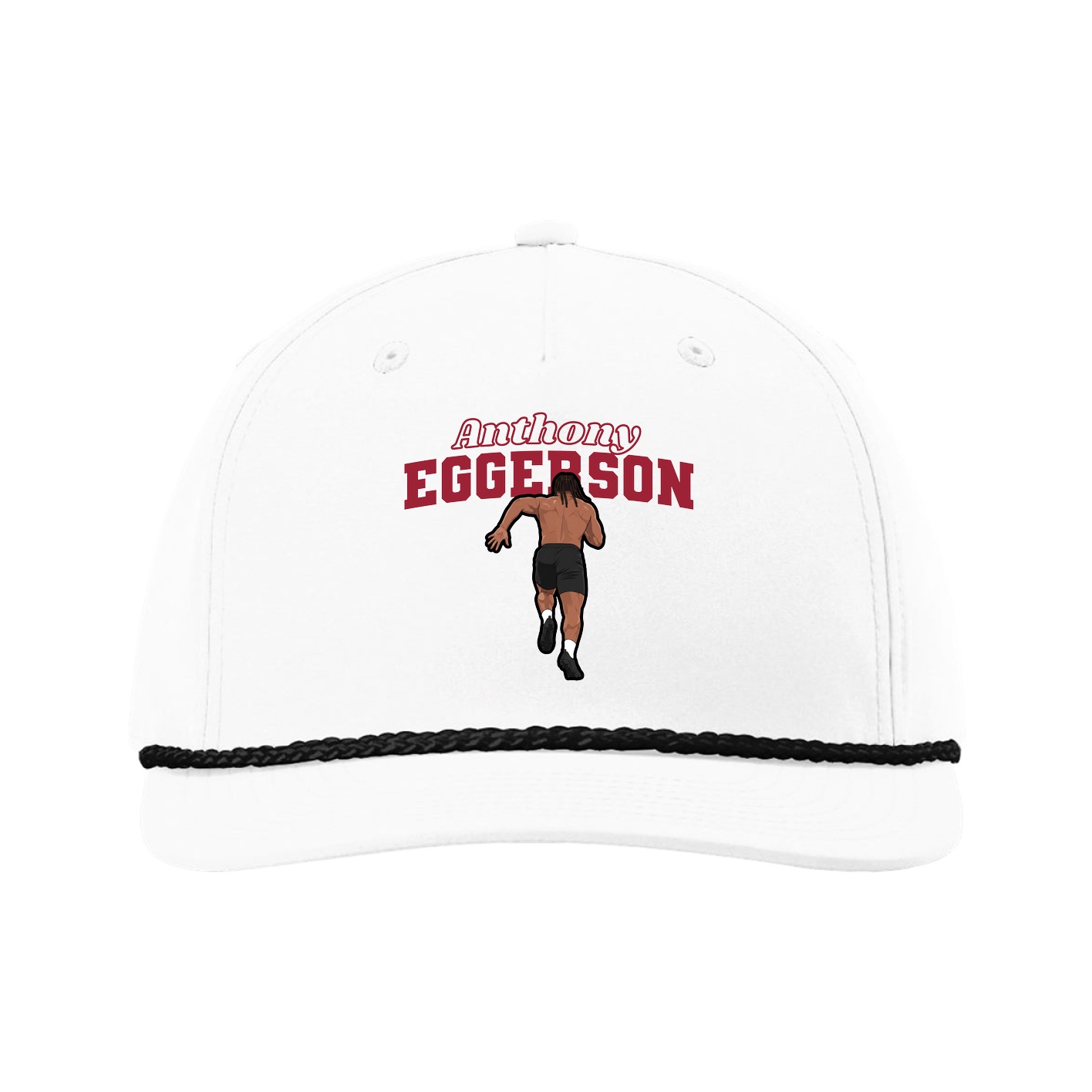 Five-Panel Classic Rope Cap — Name Arch in White