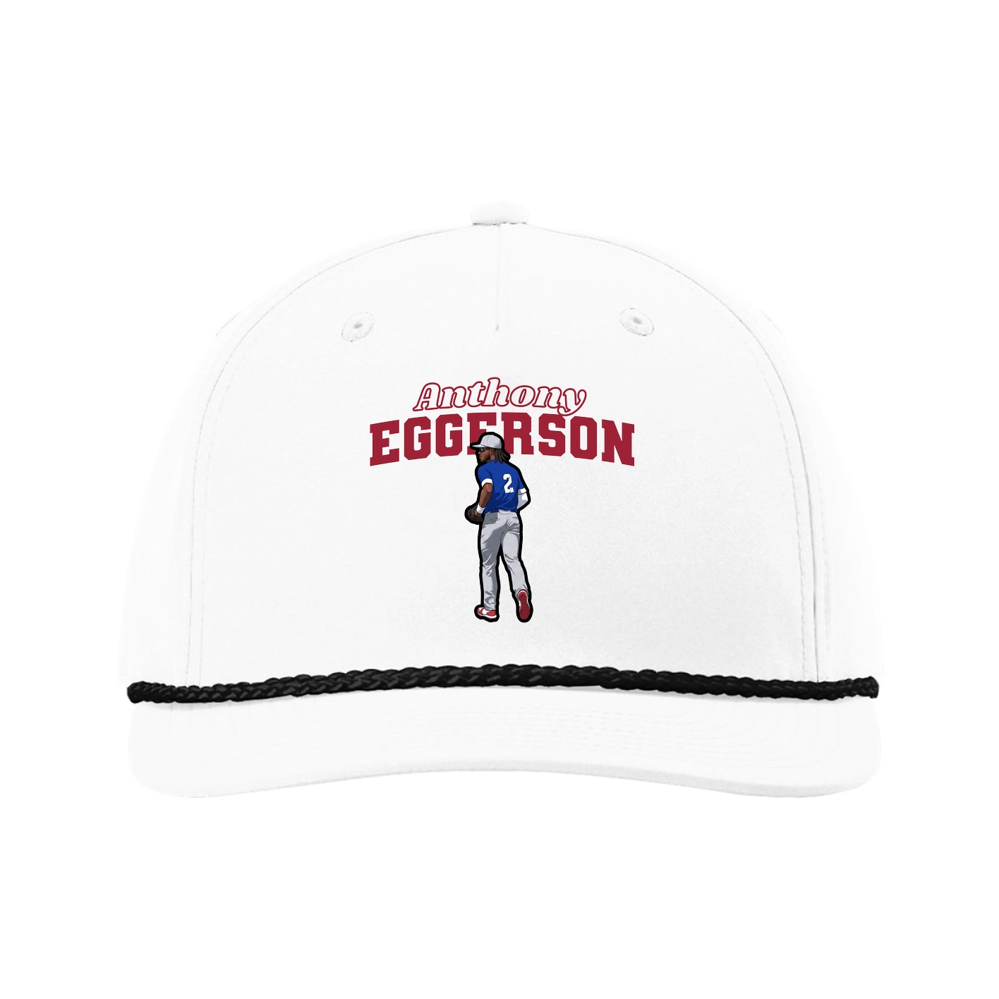 Five-Panel Classic Rope Cap — Name Arch in White