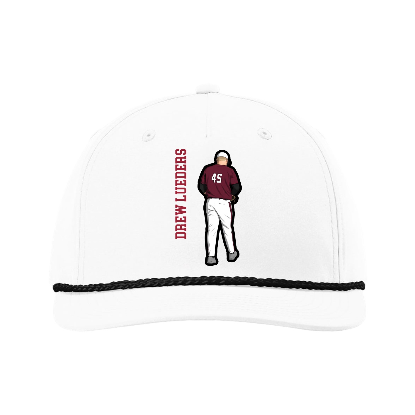 Five-Panel Classic Rope Cap — Name Vertical in White