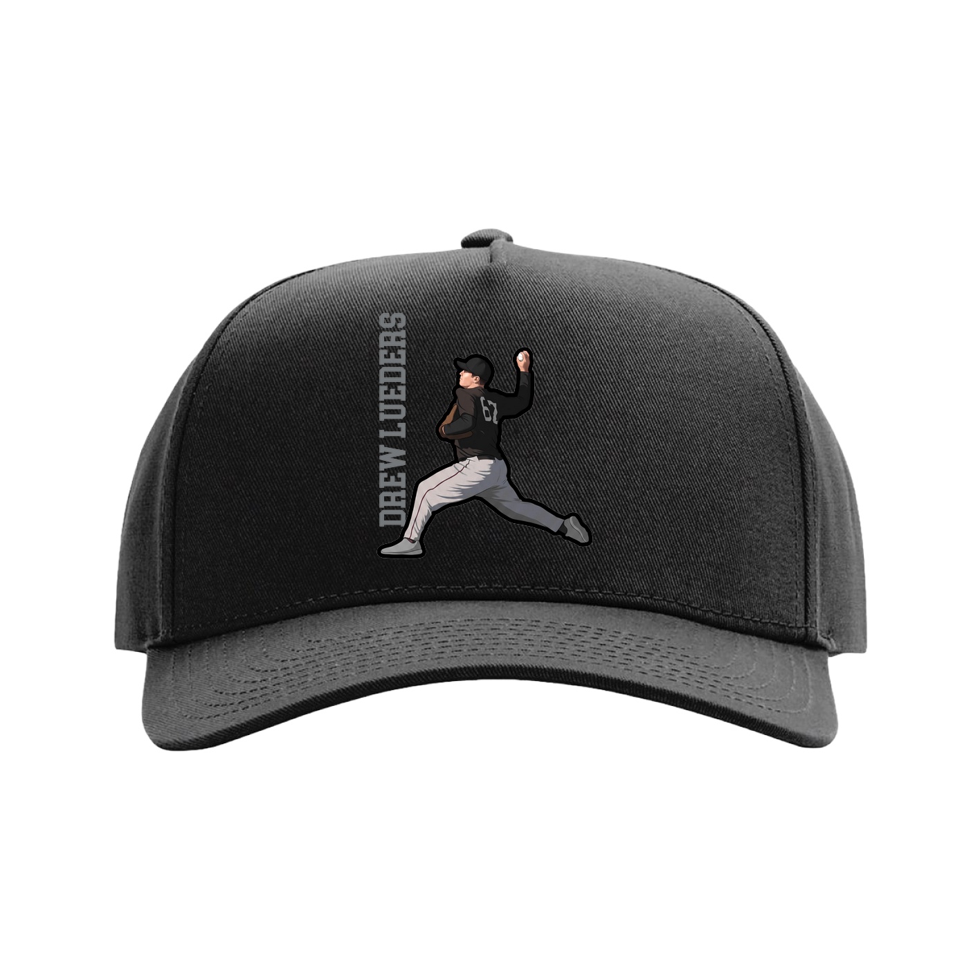 Full Fabric Five-Panel Champ Cap — Name Vertical in Black