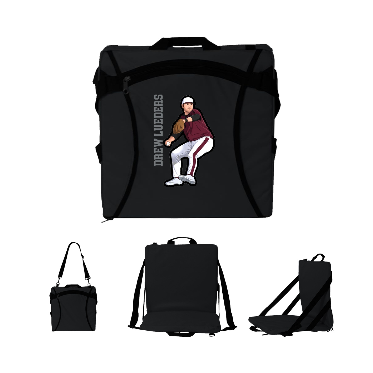 Folding Stadium Seat — Name Vertical in Black