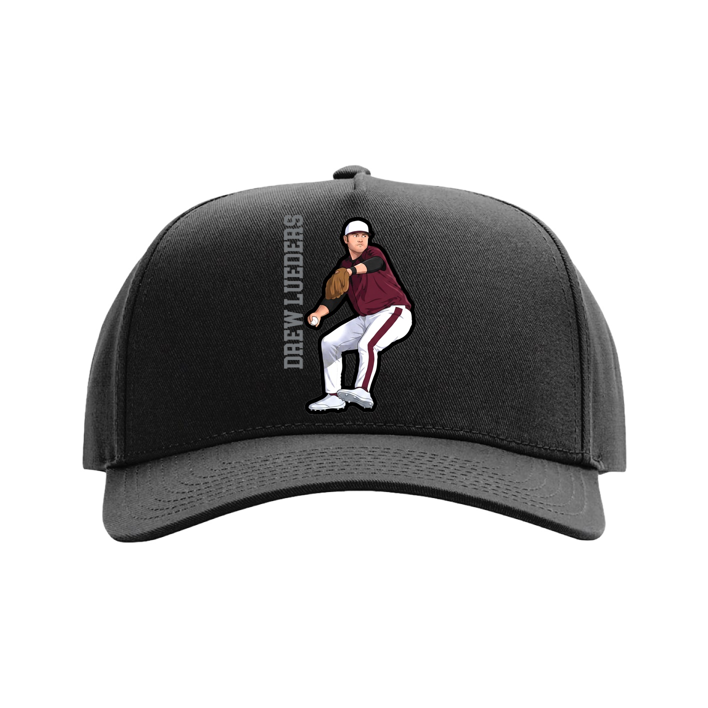 Full Fabric Five-Panel Champ Cap — Name Vertical in Black