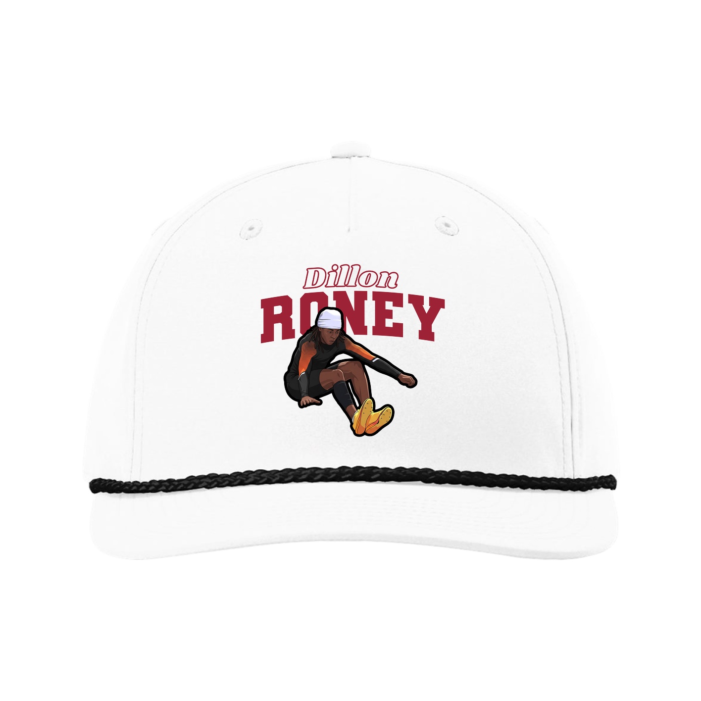 Five-Panel Classic Rope Cap — Name Arch in White