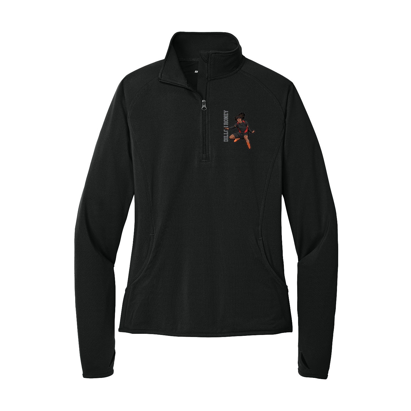 Women's Q-Zip Pullover — Name Vertical in Black