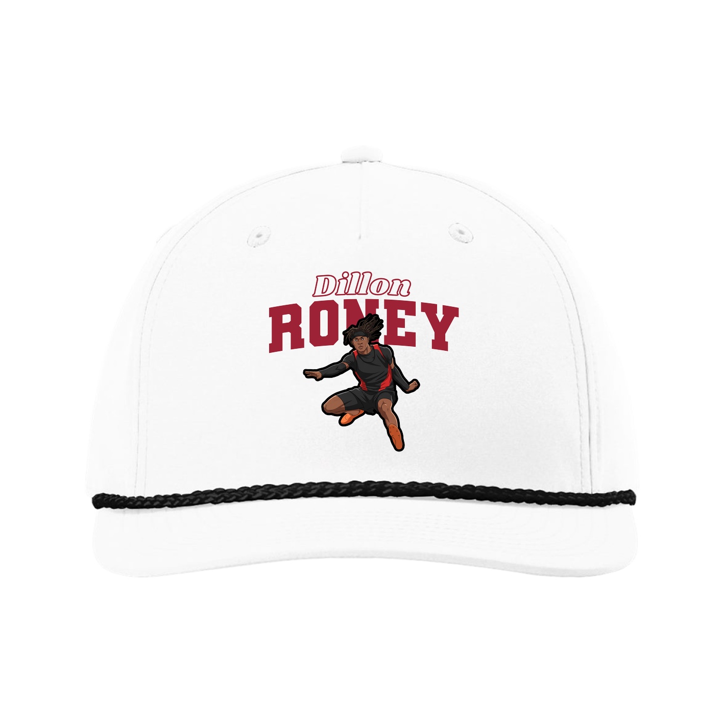 Five-Panel Classic Rope Cap — Name Arch in White