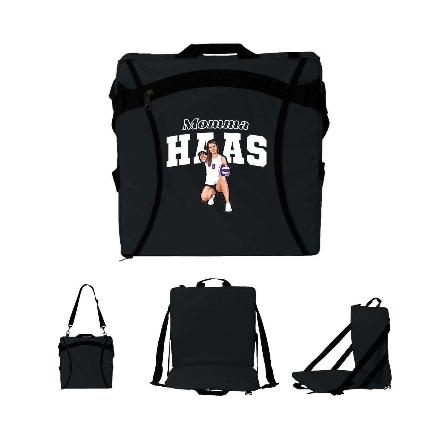 Folding Stadium Seat — Mothers Day Block in Black