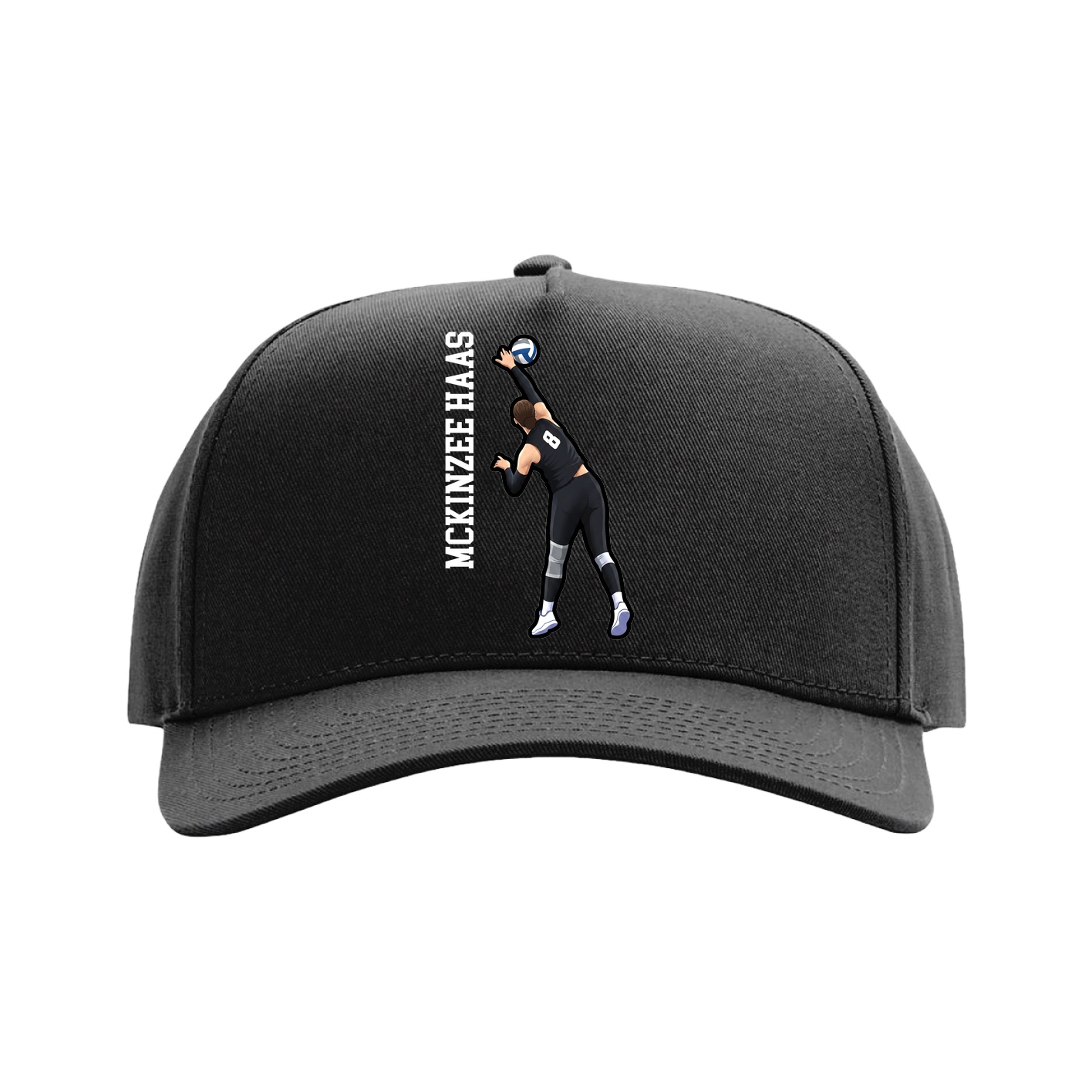 Full Fabric Five-Panel Champ Cap — Name Vertical in Black