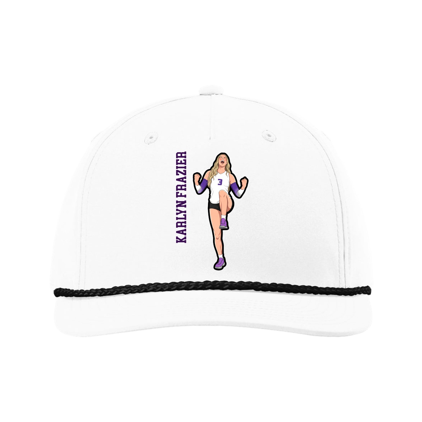 Five-Panel Classic Rope Cap — Name Vertical in White