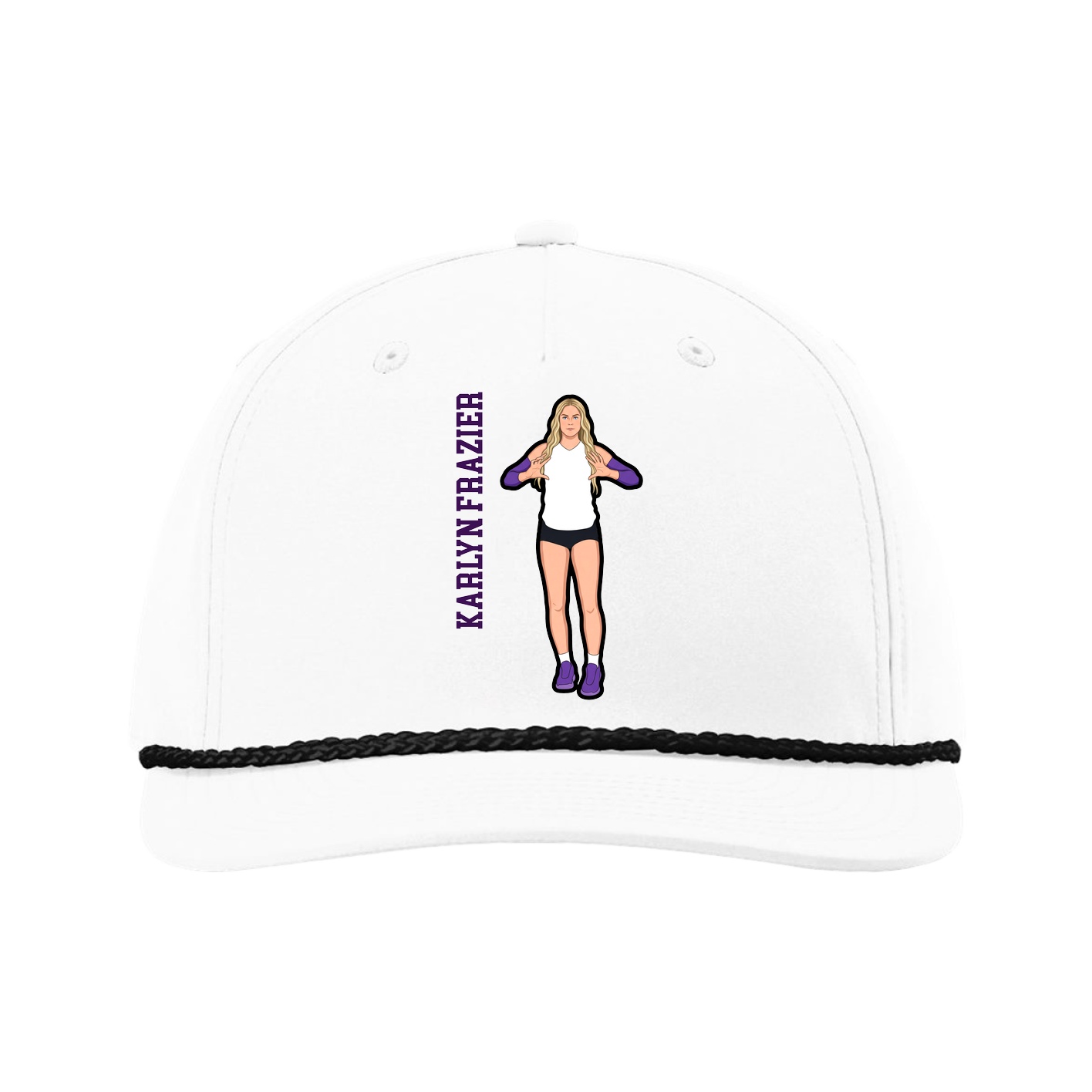 Five-Panel Classic Rope Cap — Name Vertical in White