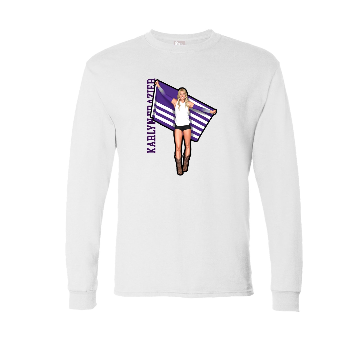 Long Sleeve Tee — Name Vertical in White