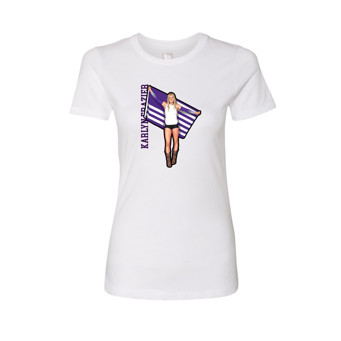 Womens Tee — Name Vertical in White