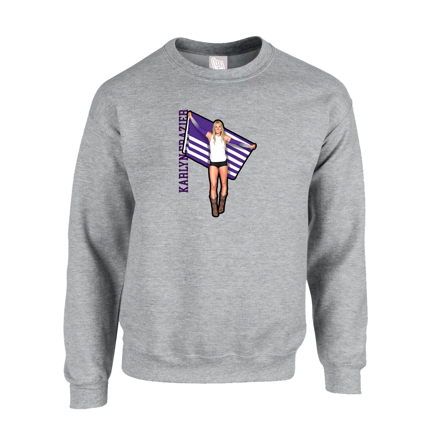 Fleece Crew — Name Vertical in Grey