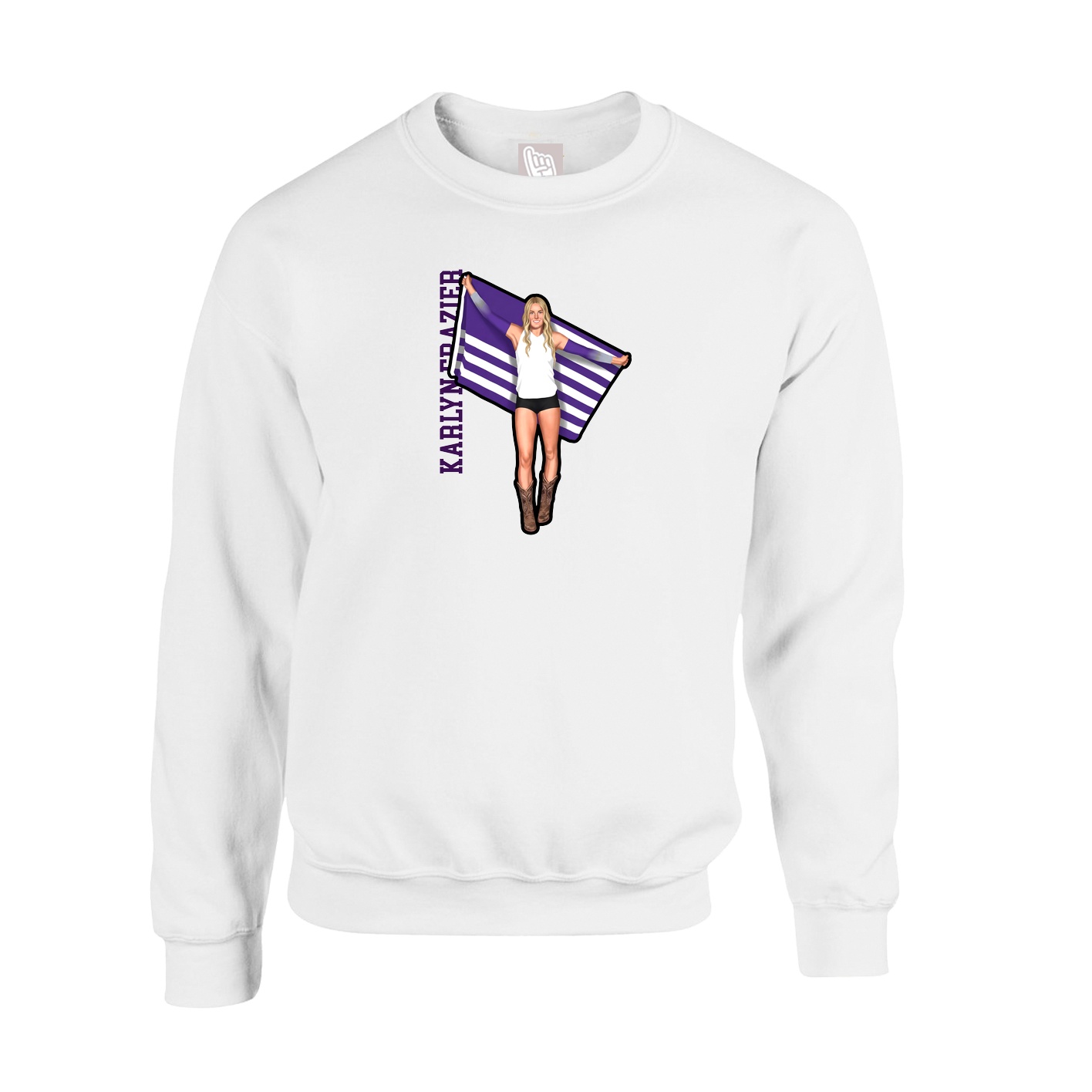 Fleece Crew — Name Vertical in White