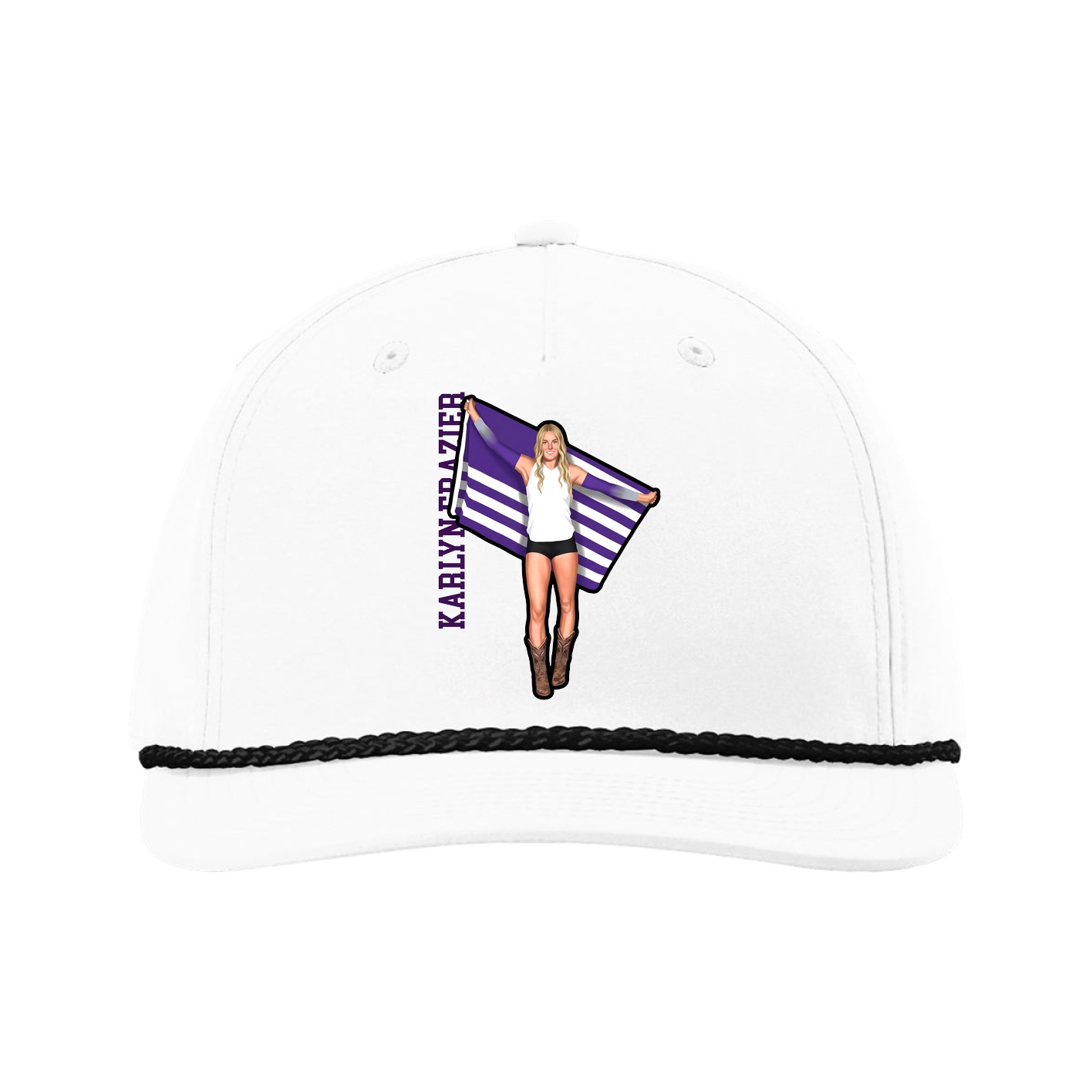 Five-Panel Classic Rope Cap — Name Vertical in White