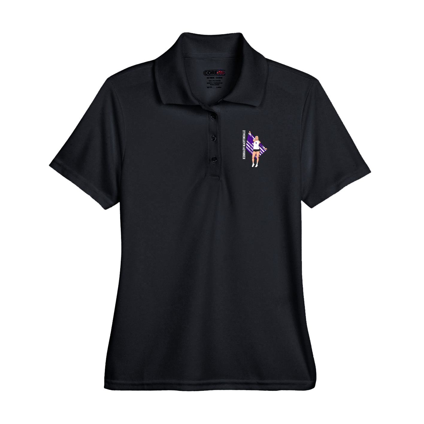 Performance Polo — Name Vertical in Black