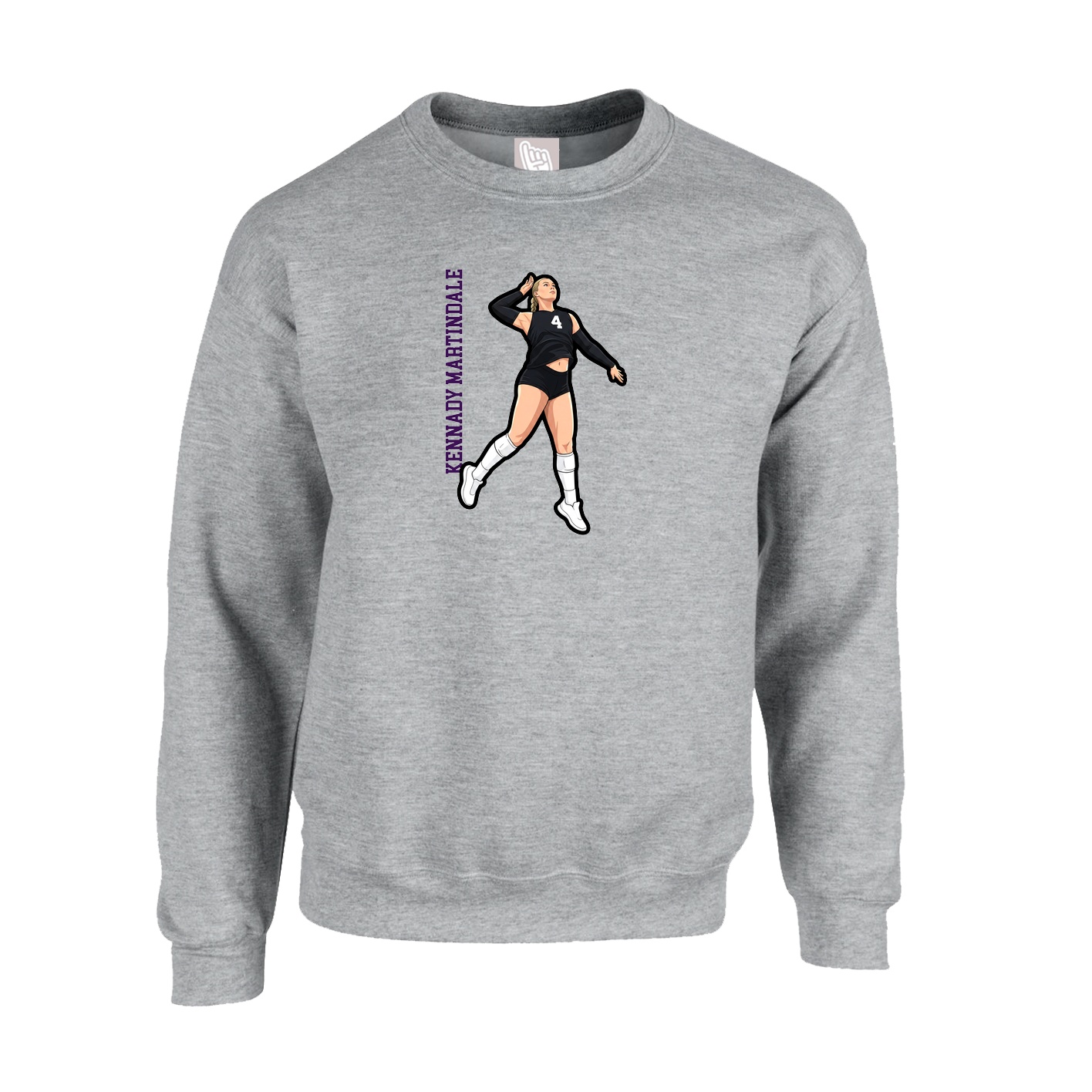 Fleece Crew — Name Vertical in Grey