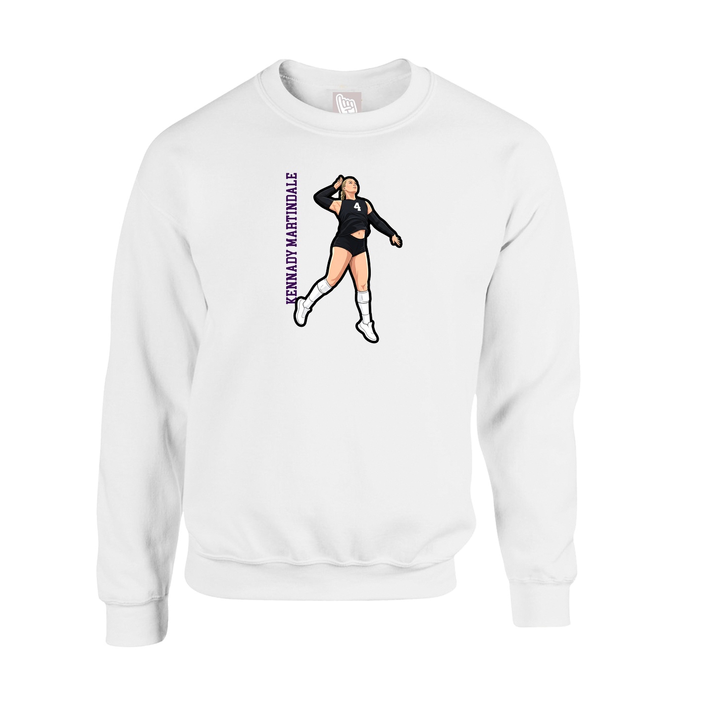 Fleece Crew — Name Vertical in White