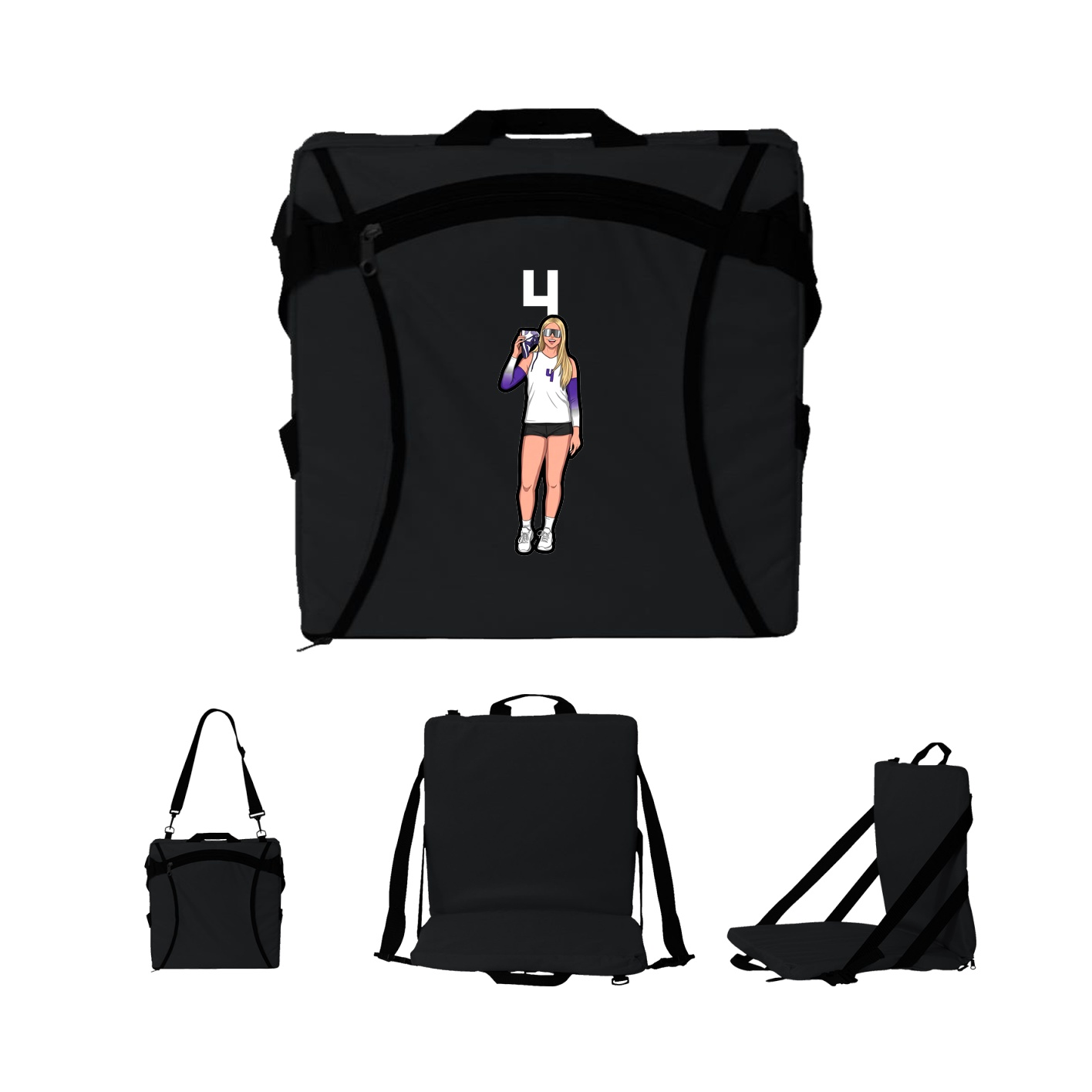 Folding Stadium Seat — Number Top in Black
