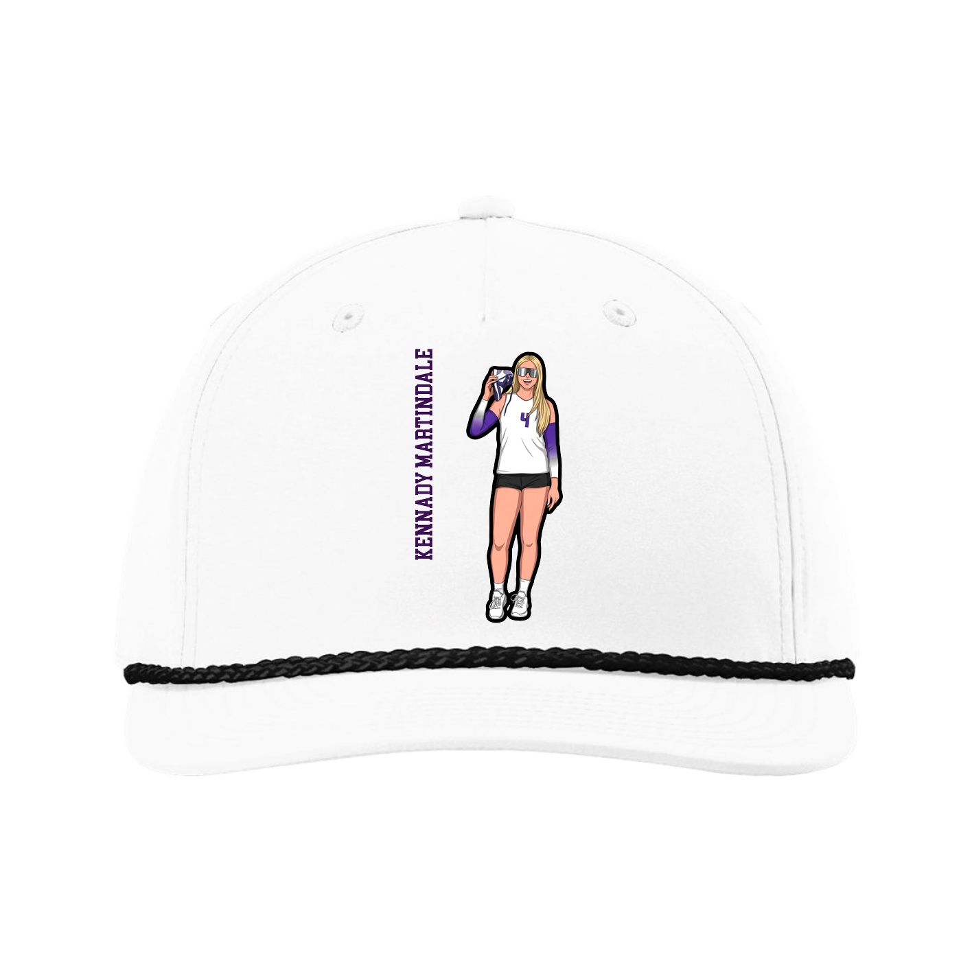 Five-Panel Classic Rope Cap — Name Vertical in White