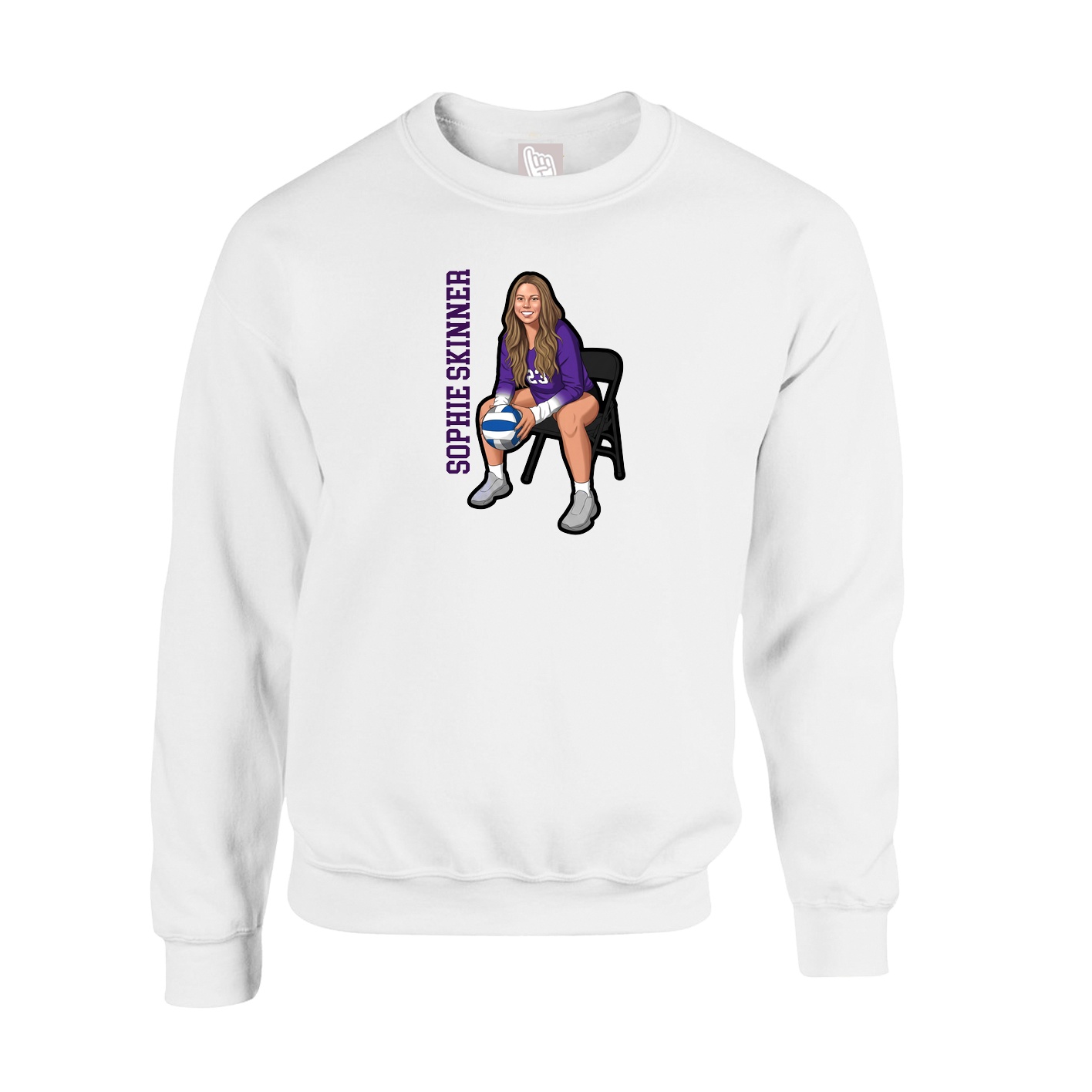 Fleece Crew — Name Vertical in White