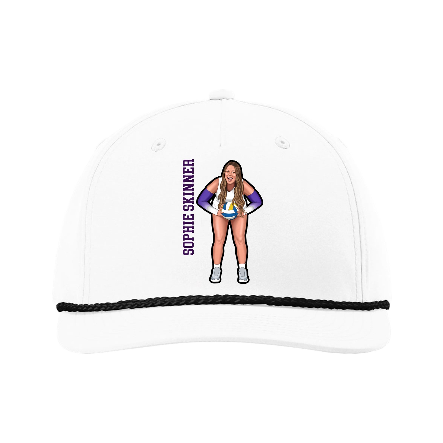 Five-Panel Classic Rope Cap — Name Vertical in White