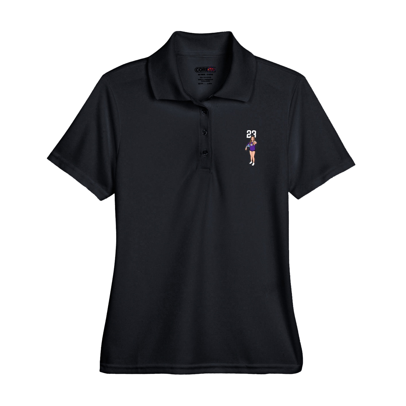 Womens Performance Polo — Number Top in Black