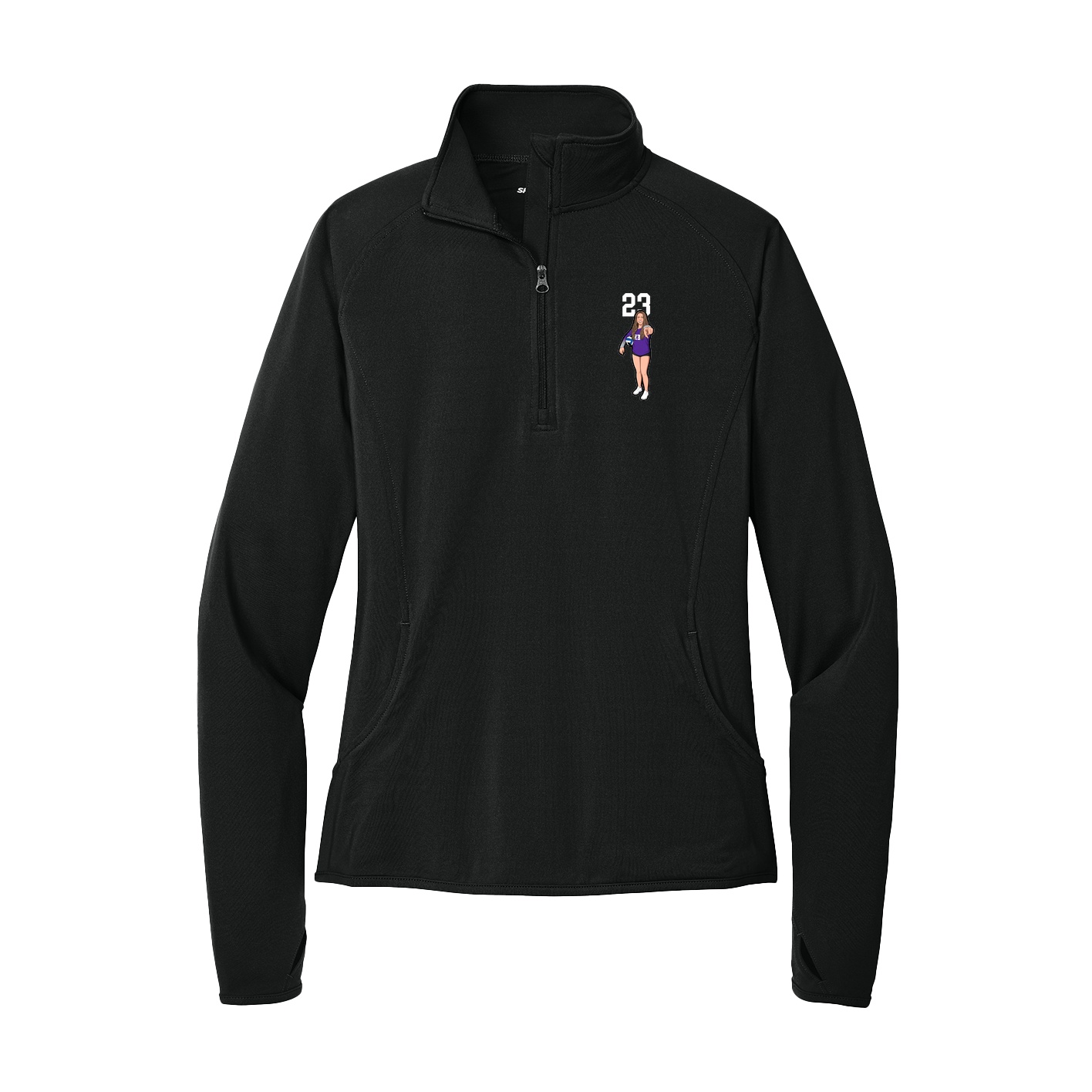 Women's Q-Zip Pullover — Number Top in Black