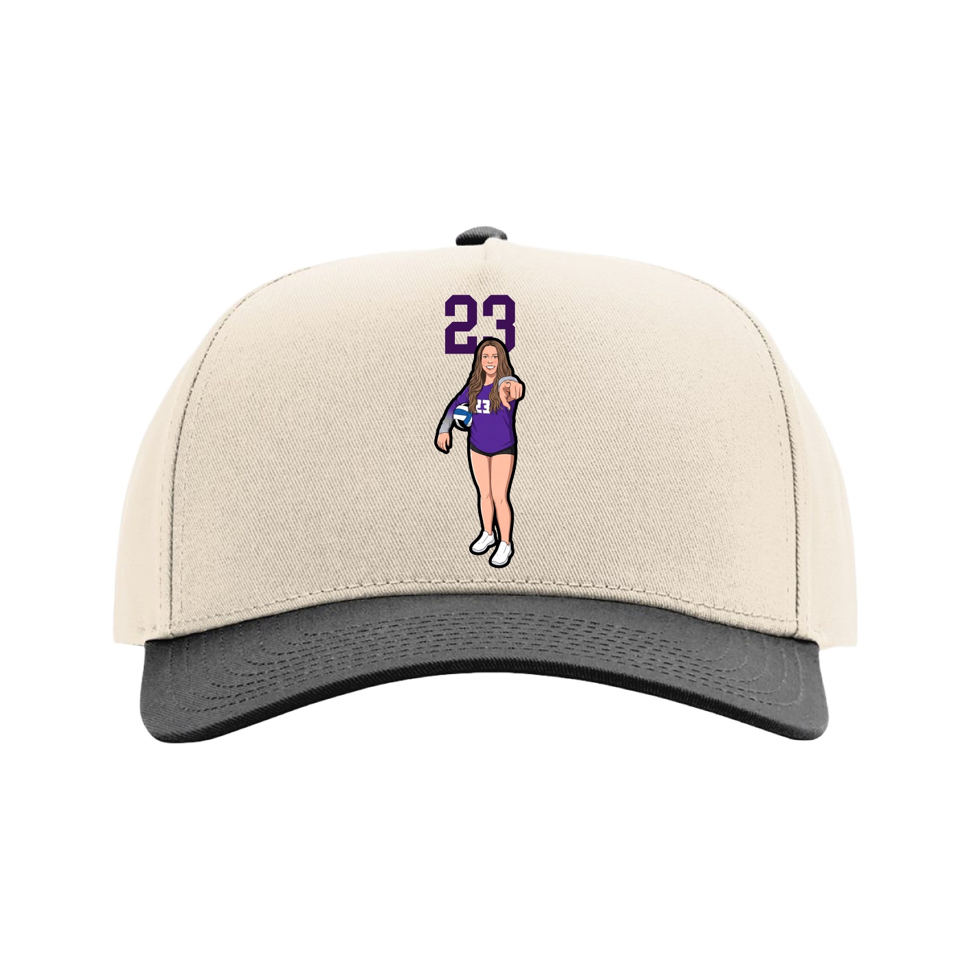 Full Fabric Five-Panel Champ Cap — Number Top in Cream/Black