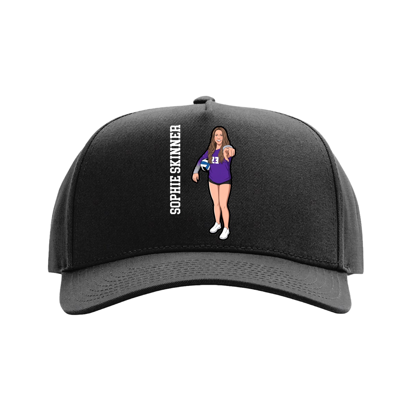 Full Fabric Five-Panel Champ Cap — Name Vertical in Black