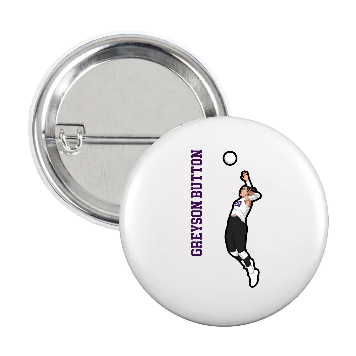 Game Day Button — Name Vertical in White
