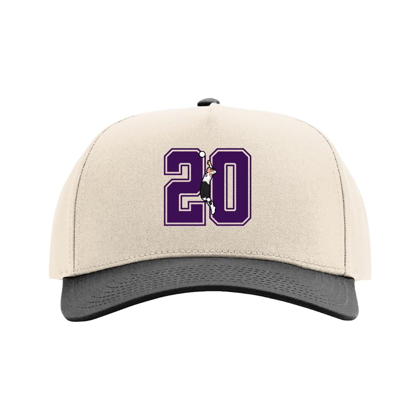 Full Fabric Five-Panel Champ Cap — Number in Cream/Black