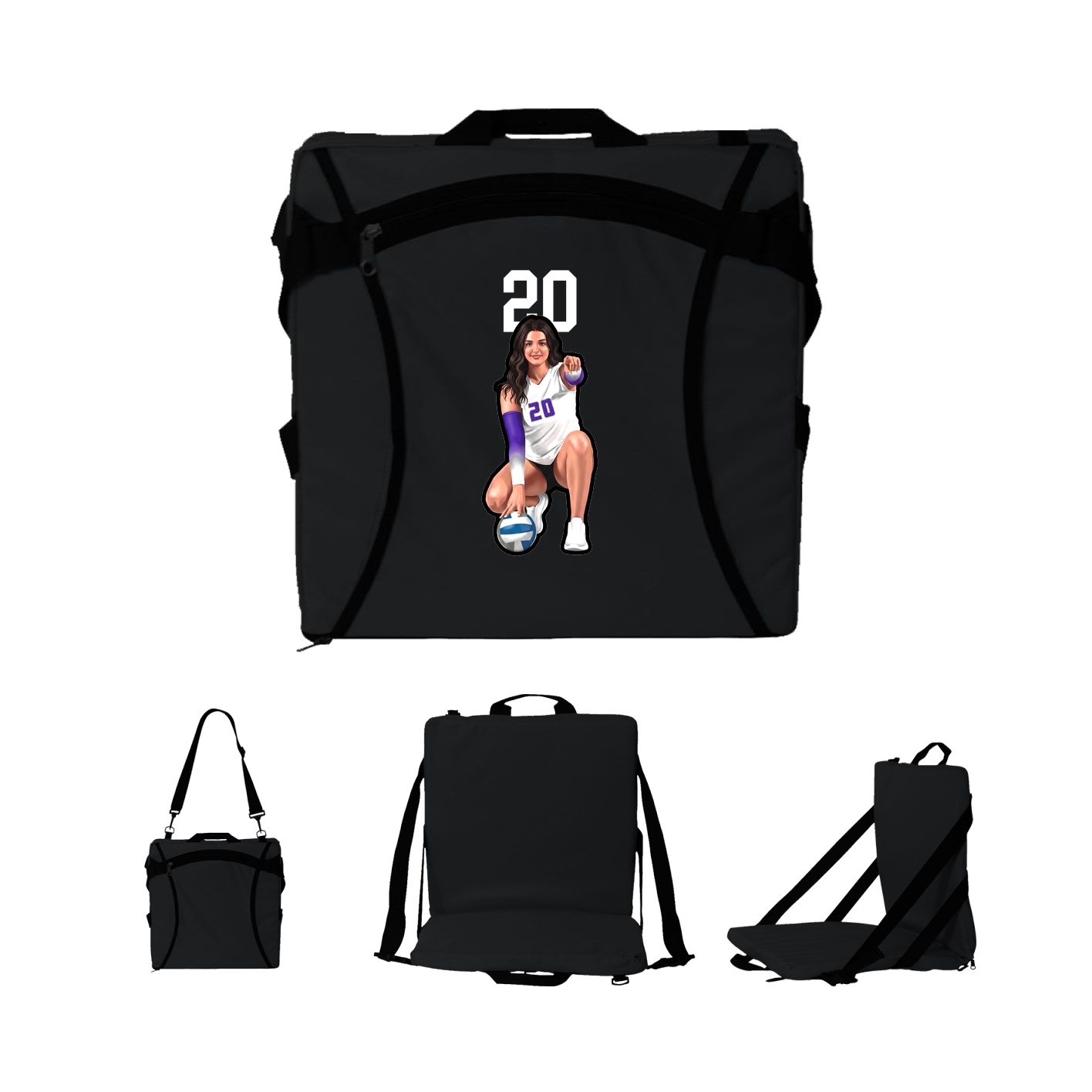 Folding Stadium Seat — Number Top in Black