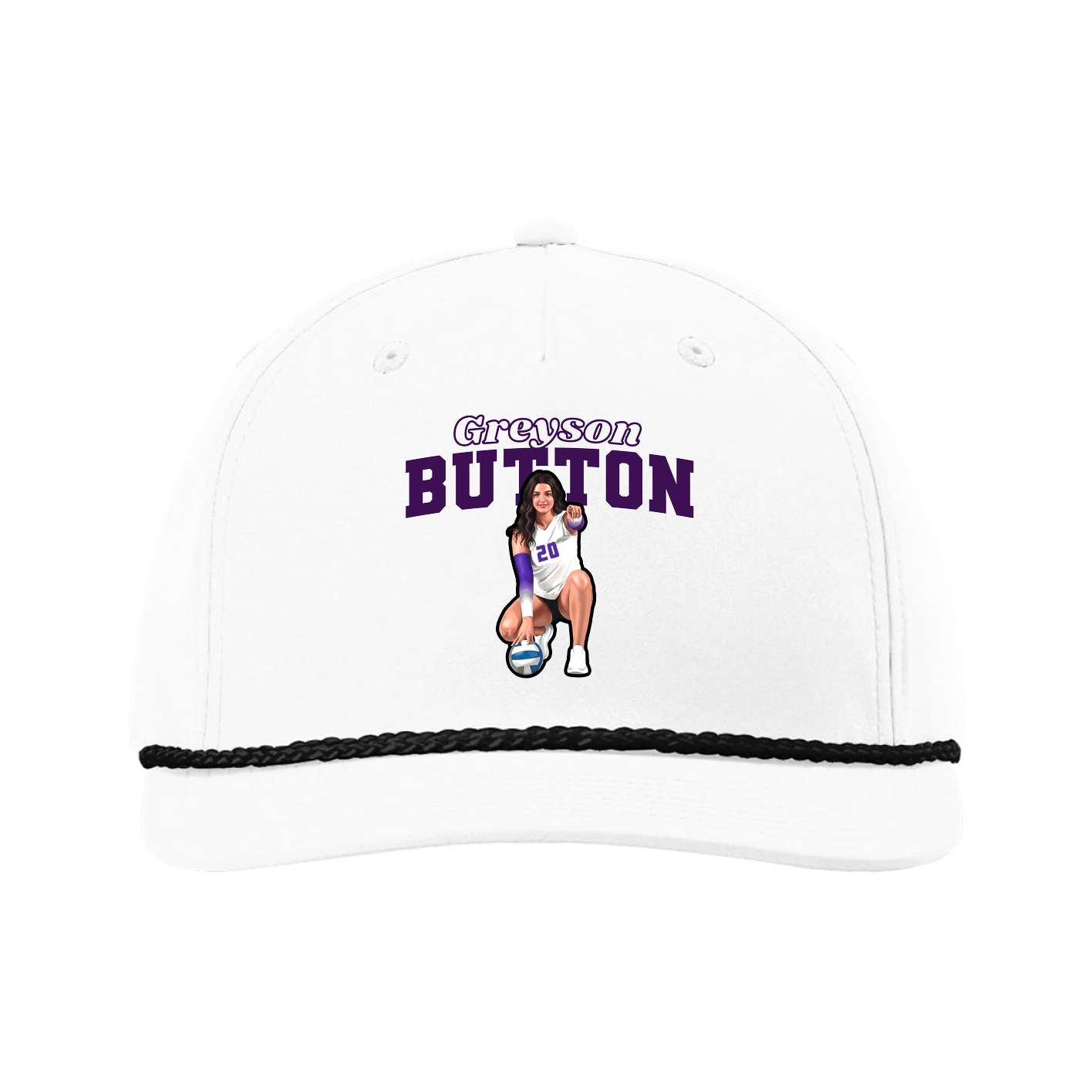 Five-Panel Classic Rope Cap — Name Arch in White