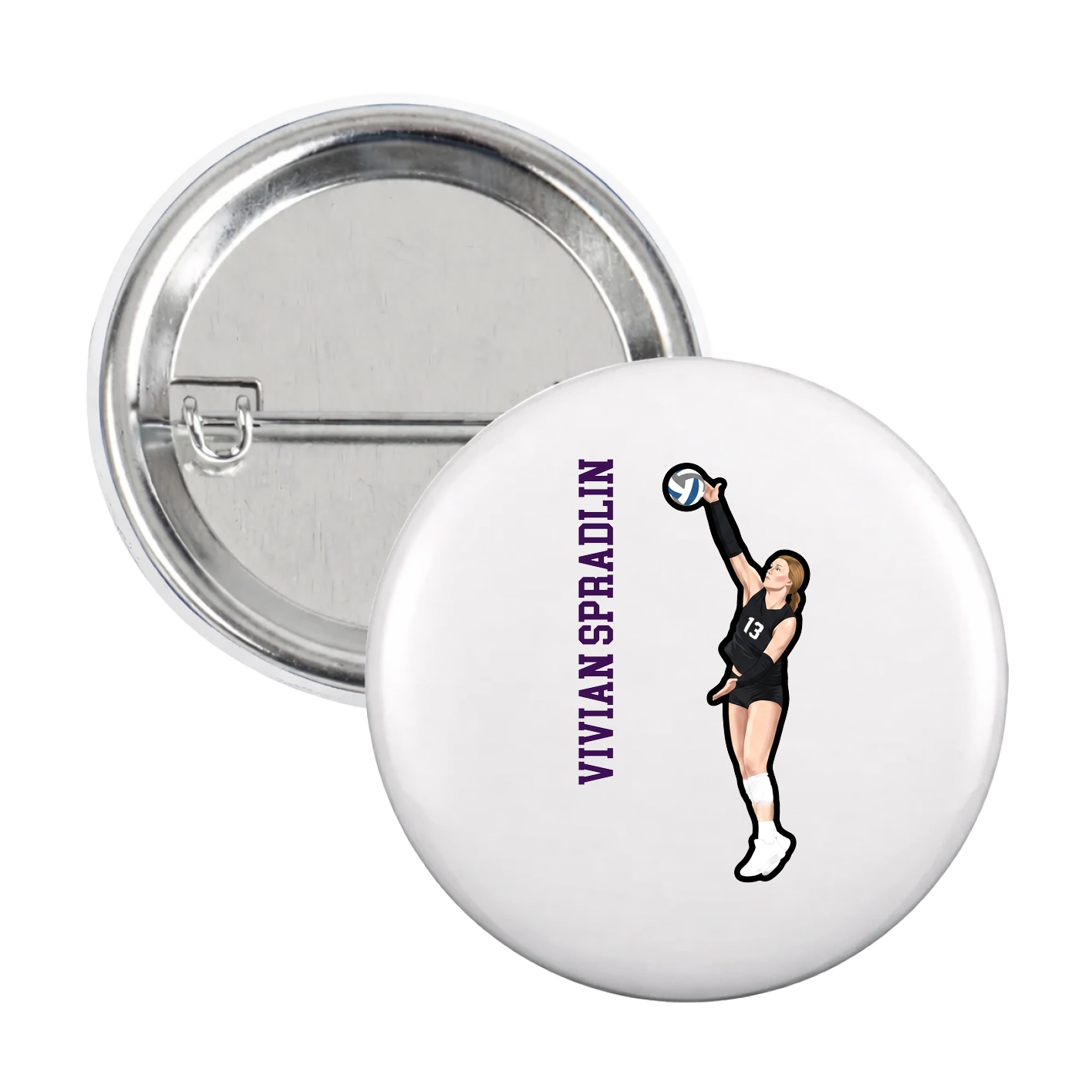 Game Day Button — Name Vertical in White