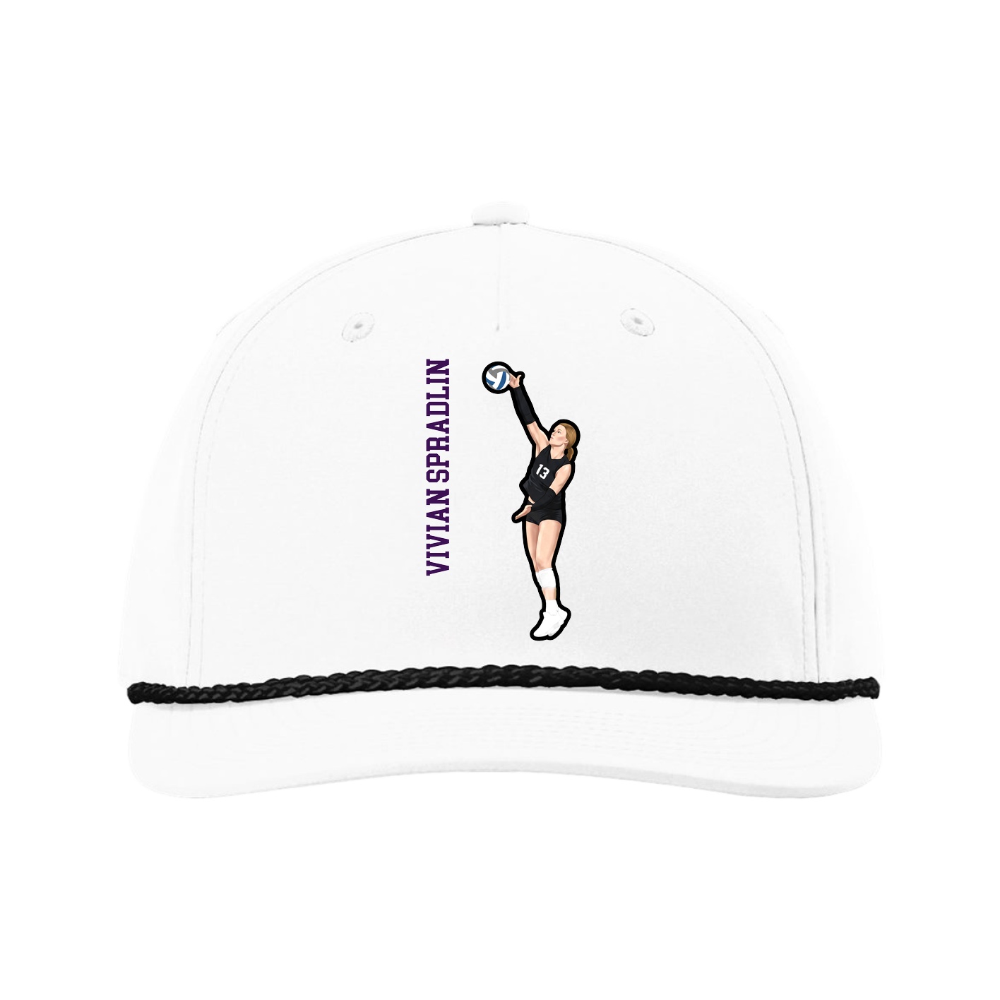 Five-Panel Classic Rope Cap — Name Vertical in White