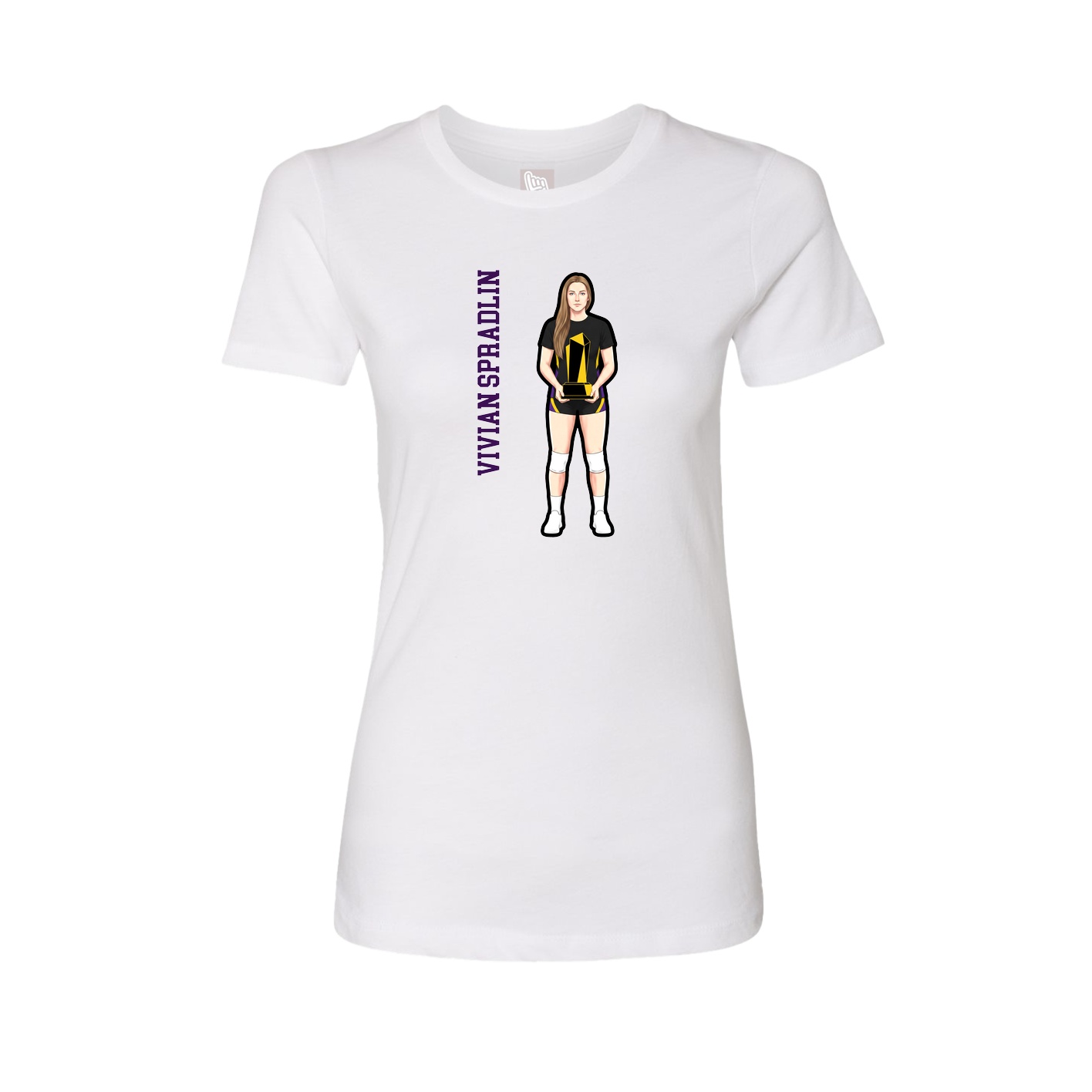 Womens Tee — Name Vertical in White
