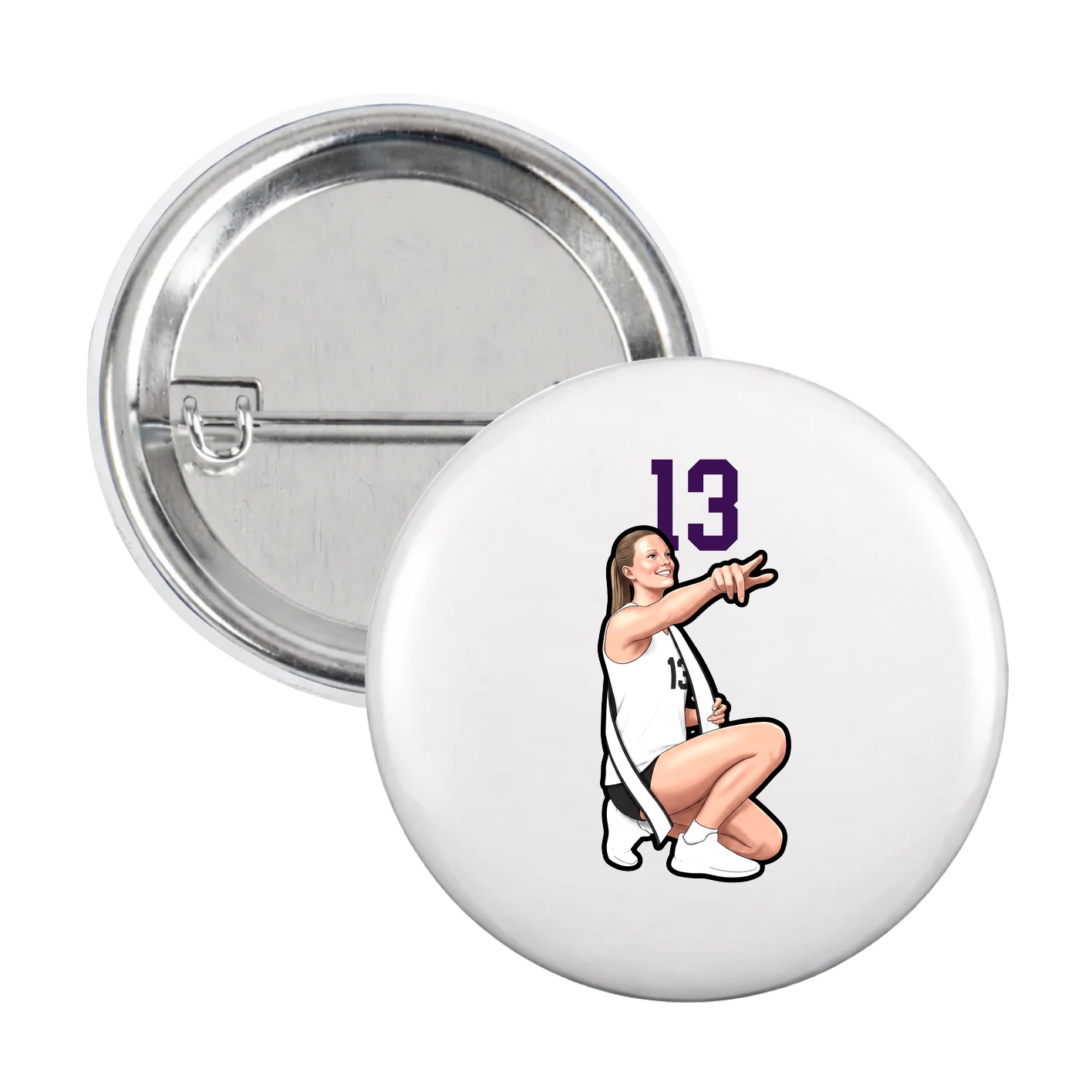 Game Day Button — Number Top in White