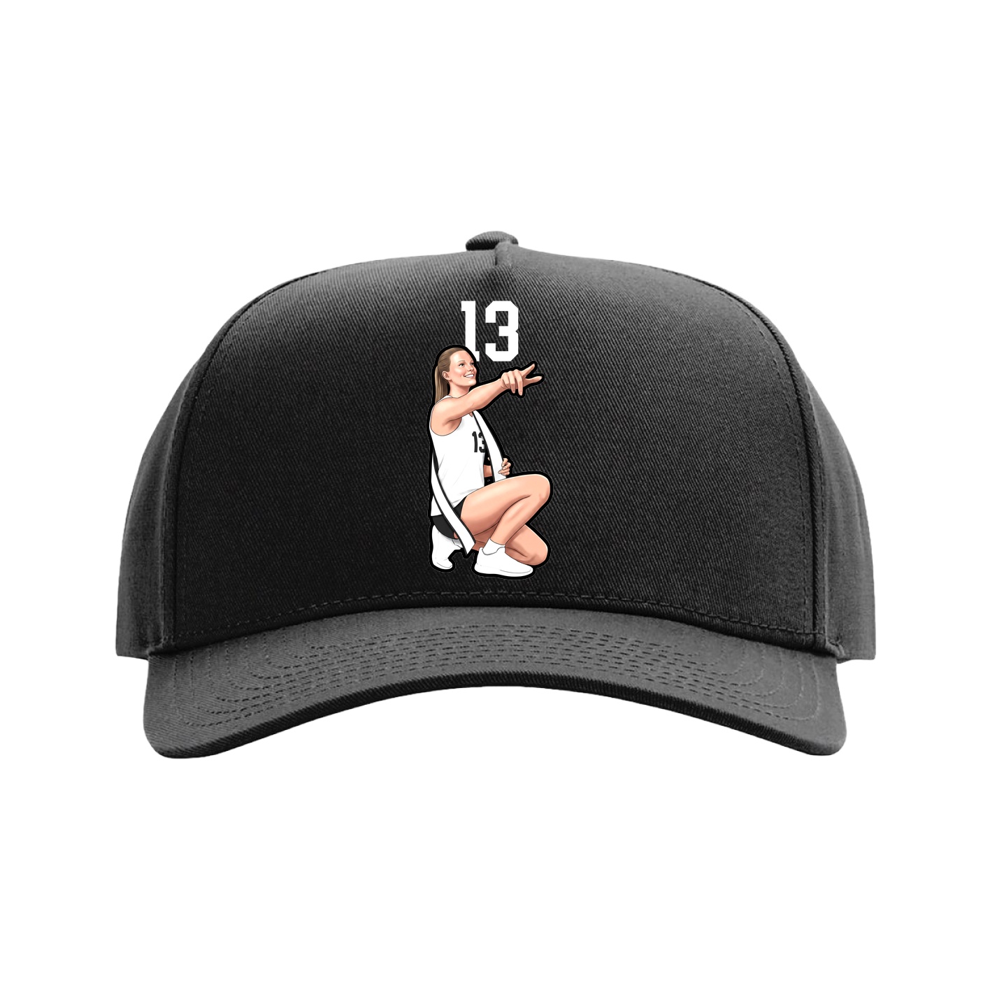 Full Fabric Five-Panel Champ Cap — Number Top in Black