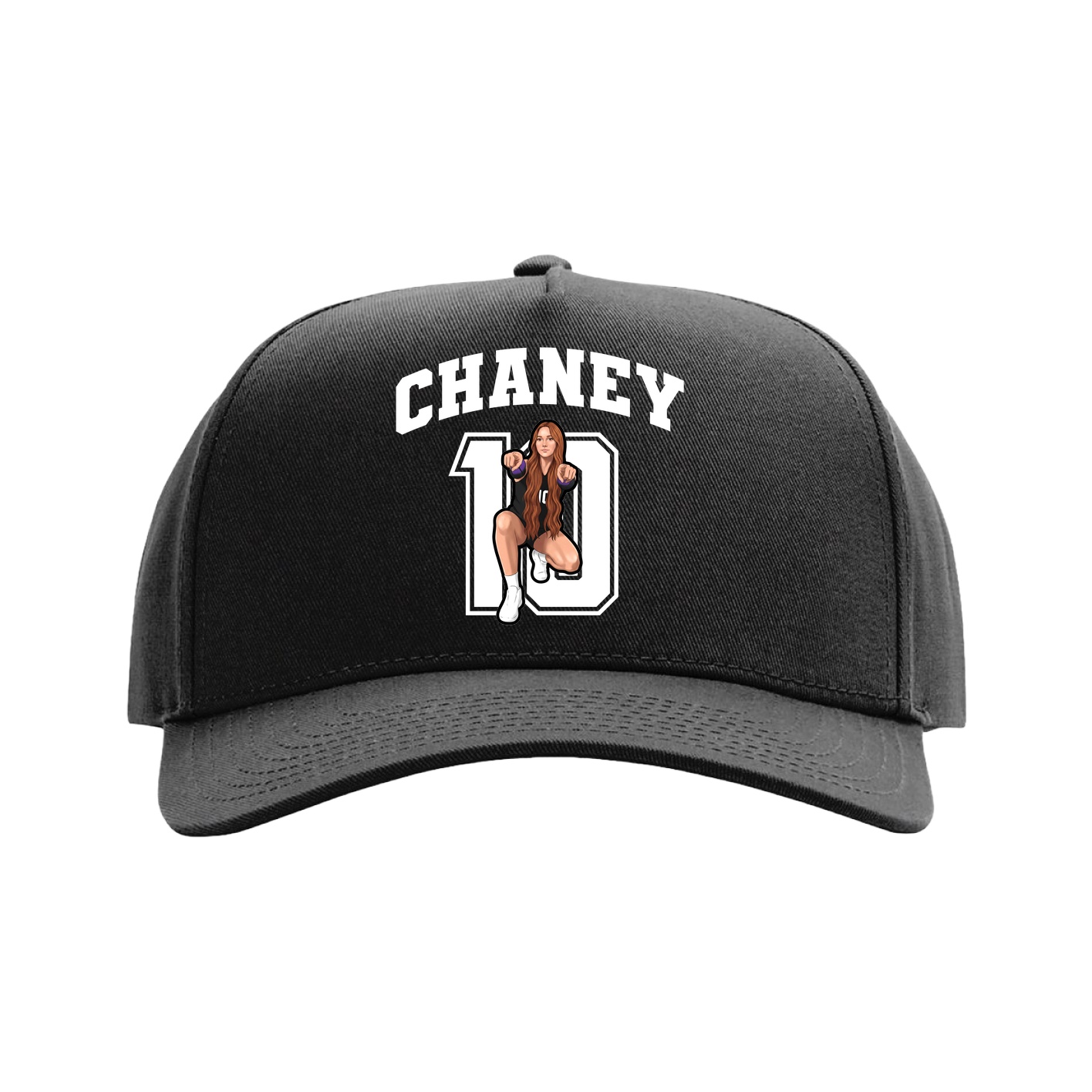 Full Fabric Five-Panel Champ Cap — Number in Black