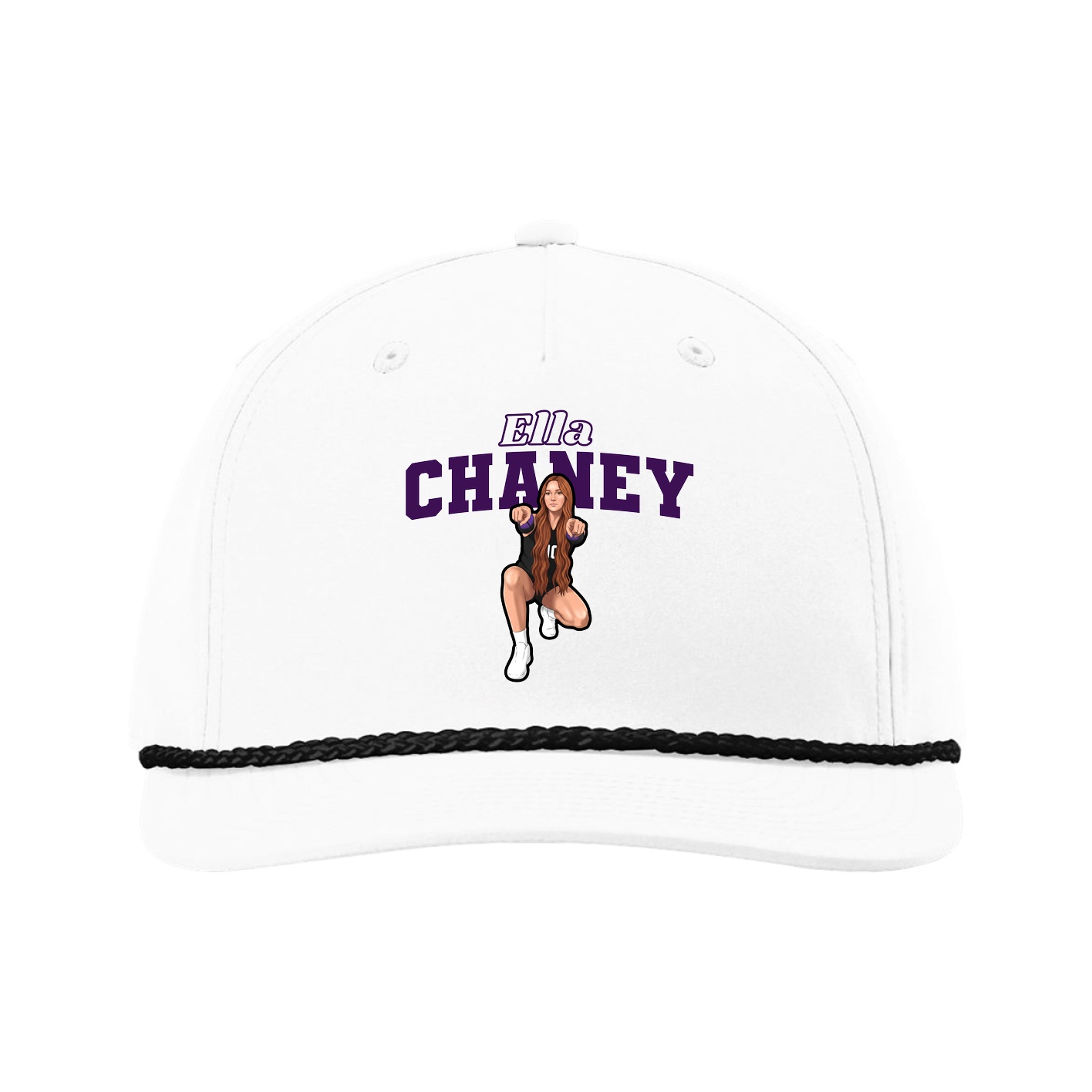 Five-Panel Classic Rope Cap — Name Arch in White