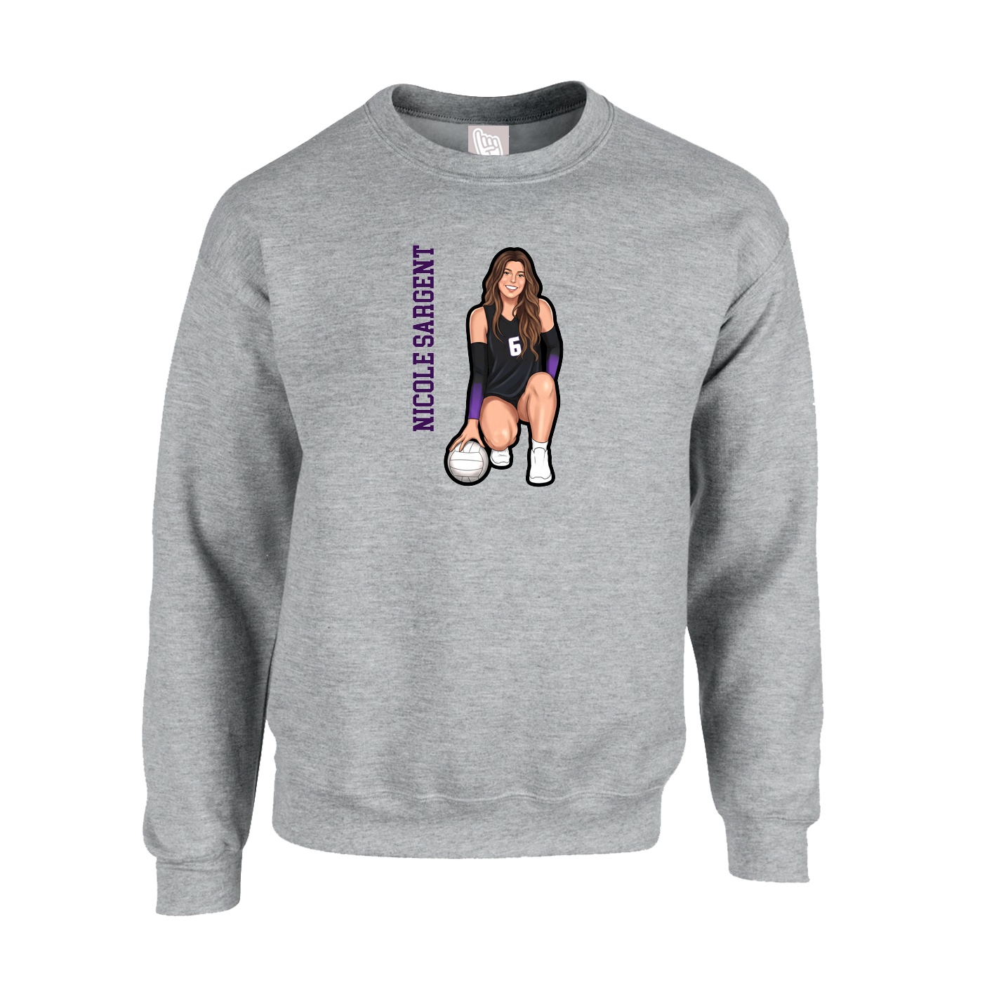 Fleece Crew — Name Vertical in Grey