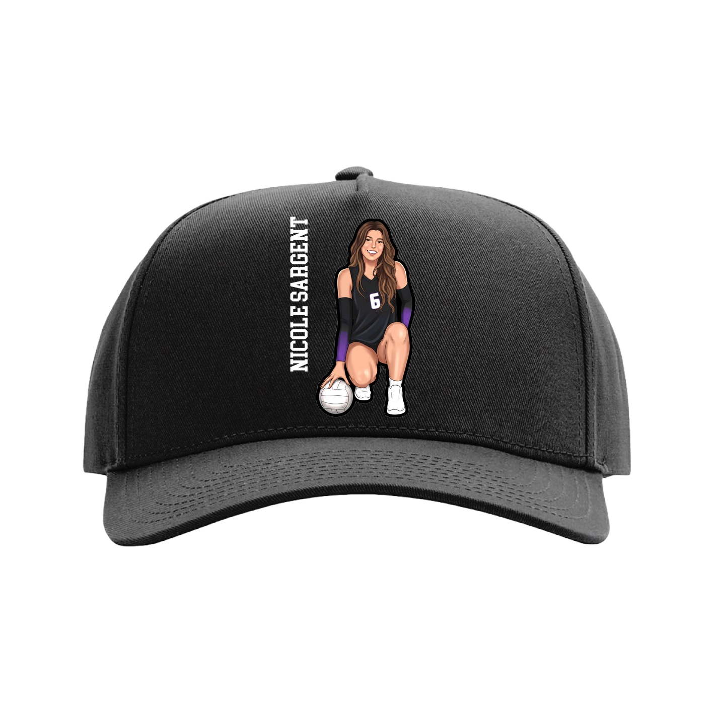 Full Fabric Five-Panel Champ Cap — Name Vertical in Black