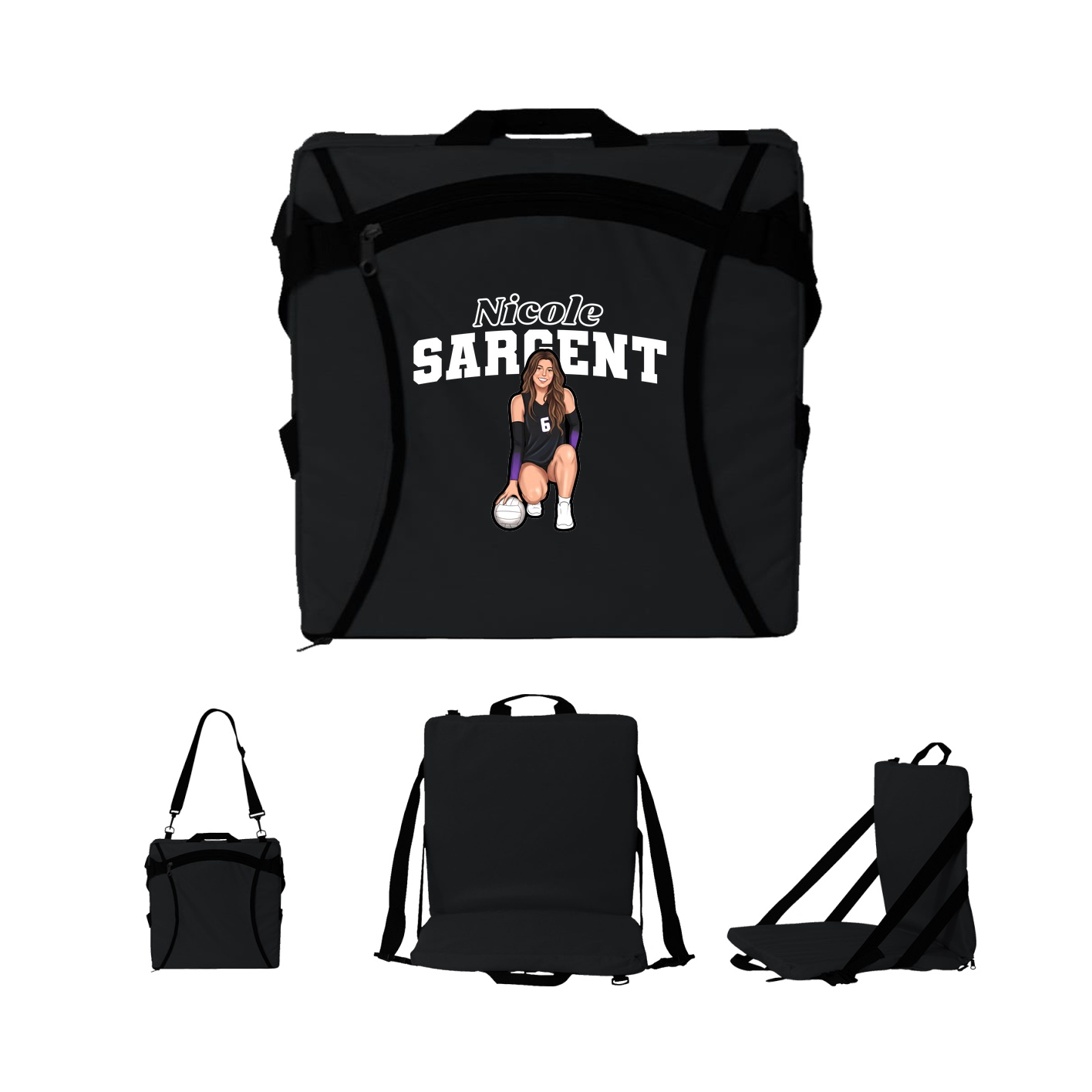Folding Stadium Seat — Name Arch in Black