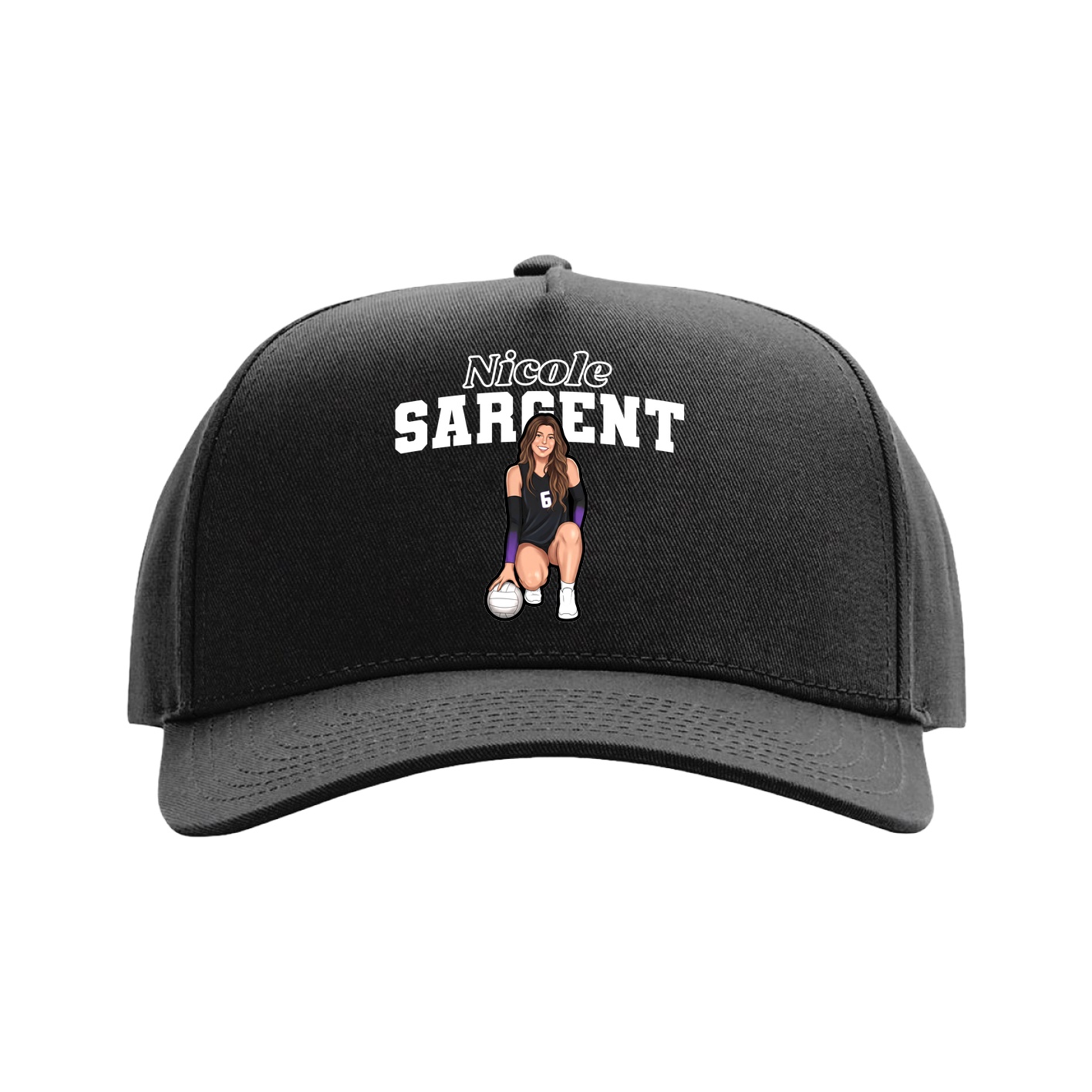 Full Fabric Five-Panel Champ Cap — Name Arch in Black