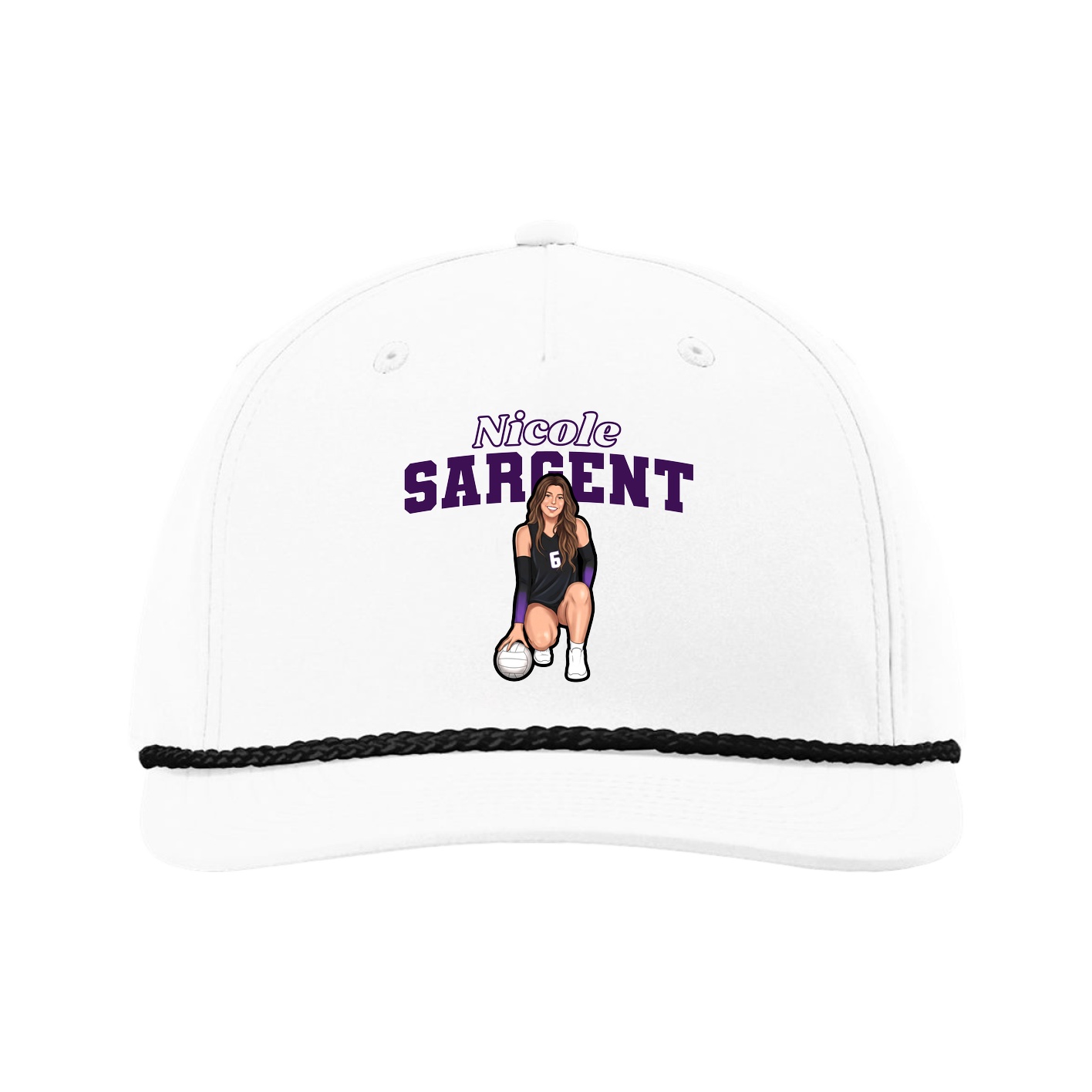 Five-Panel Classic Rope Cap — Name Arch in White
