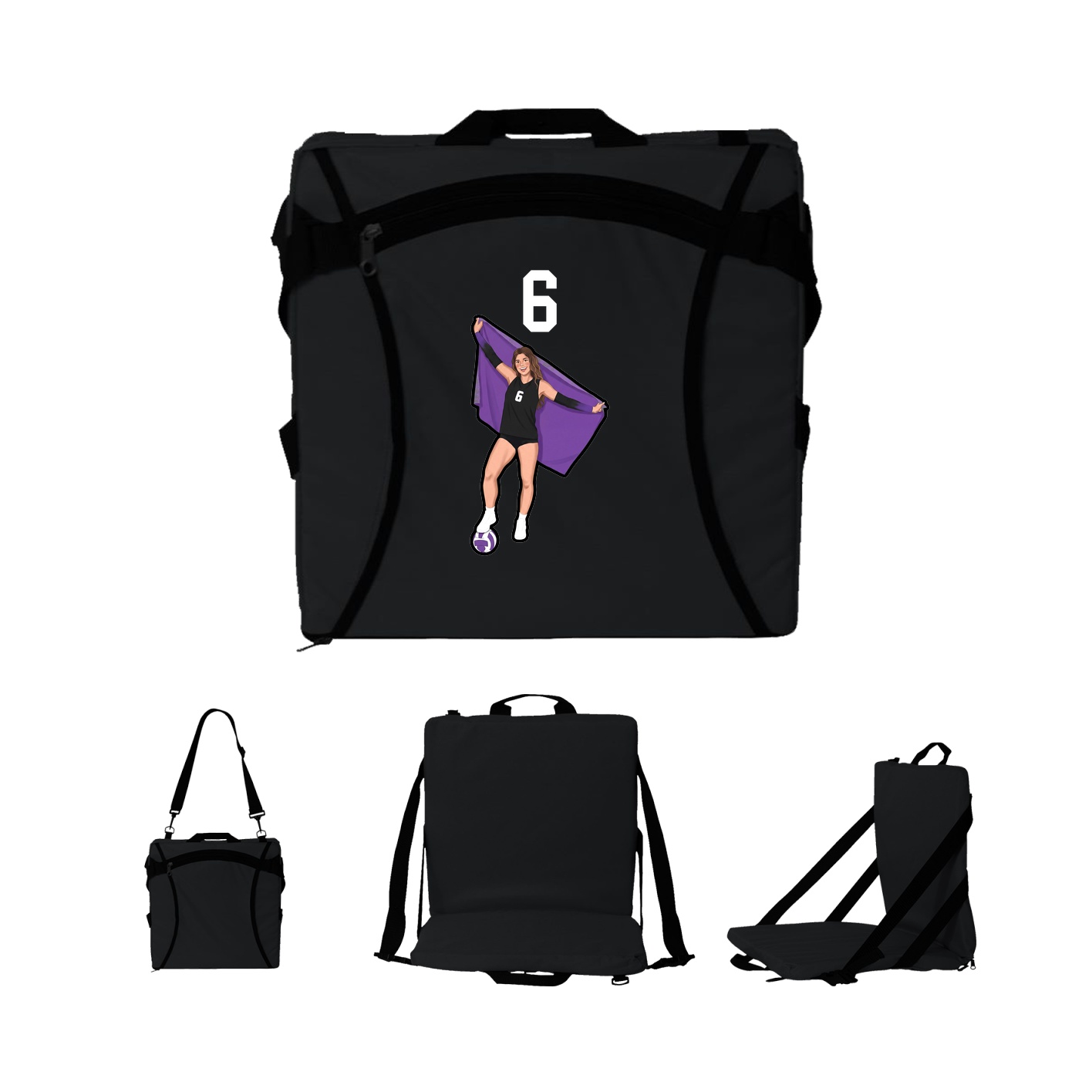 Folding Stadium Seat — Number Top in Black