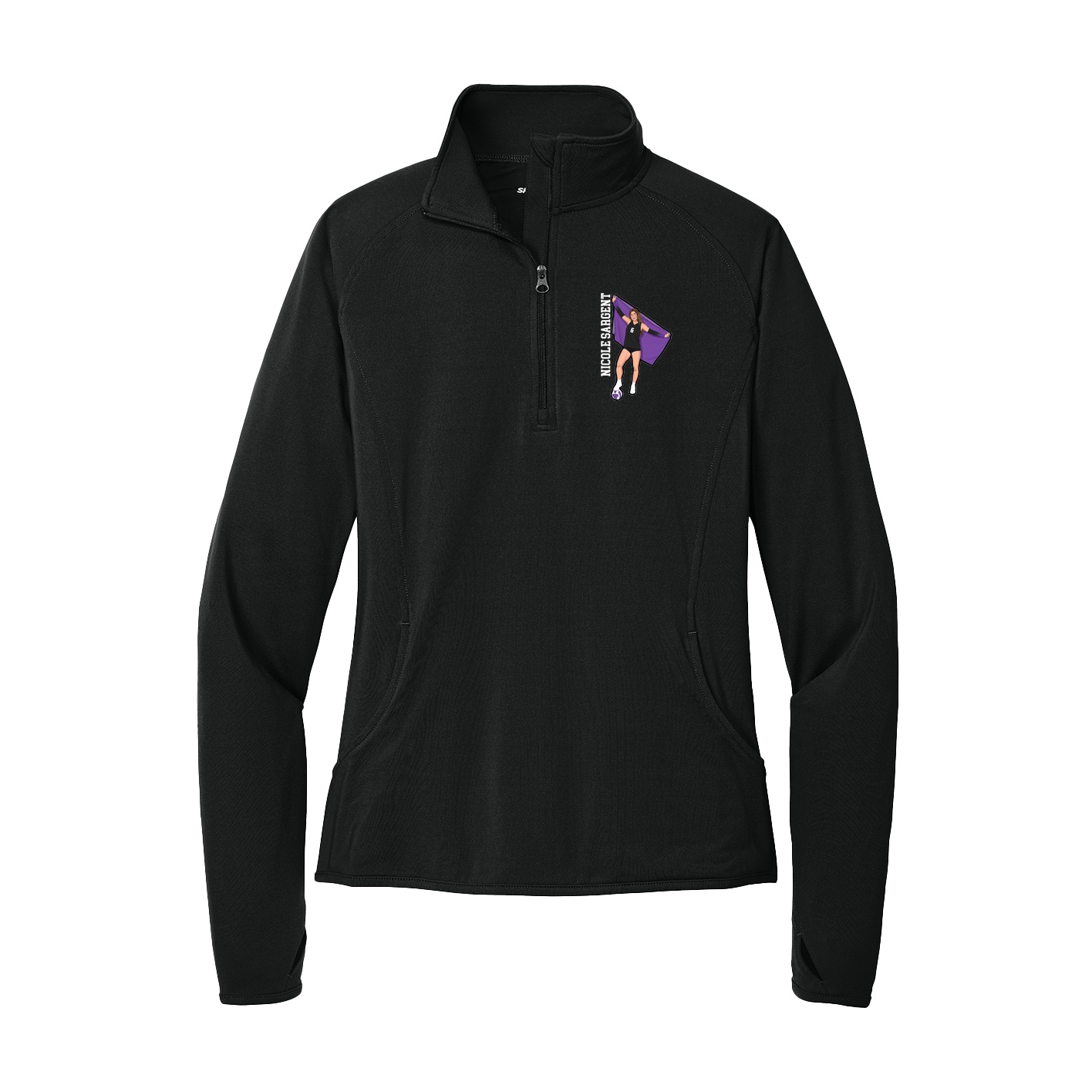 Women's Q-Zip Pullover — Name Vertical in Black